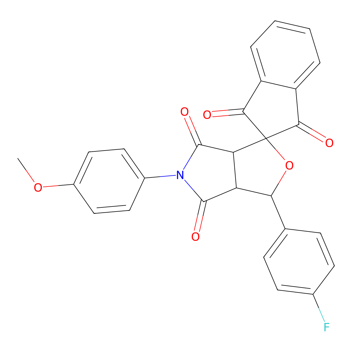 3-(4-fluorophenyl)-5-(4-methoxyphenyl)-3a,6a-dihydrospiro[furo[3,4-c]pyrrole-1,2'-indene]-1',3',4,6(3H,5H)-tetrone molecular structure, CAS 1005281-74-2