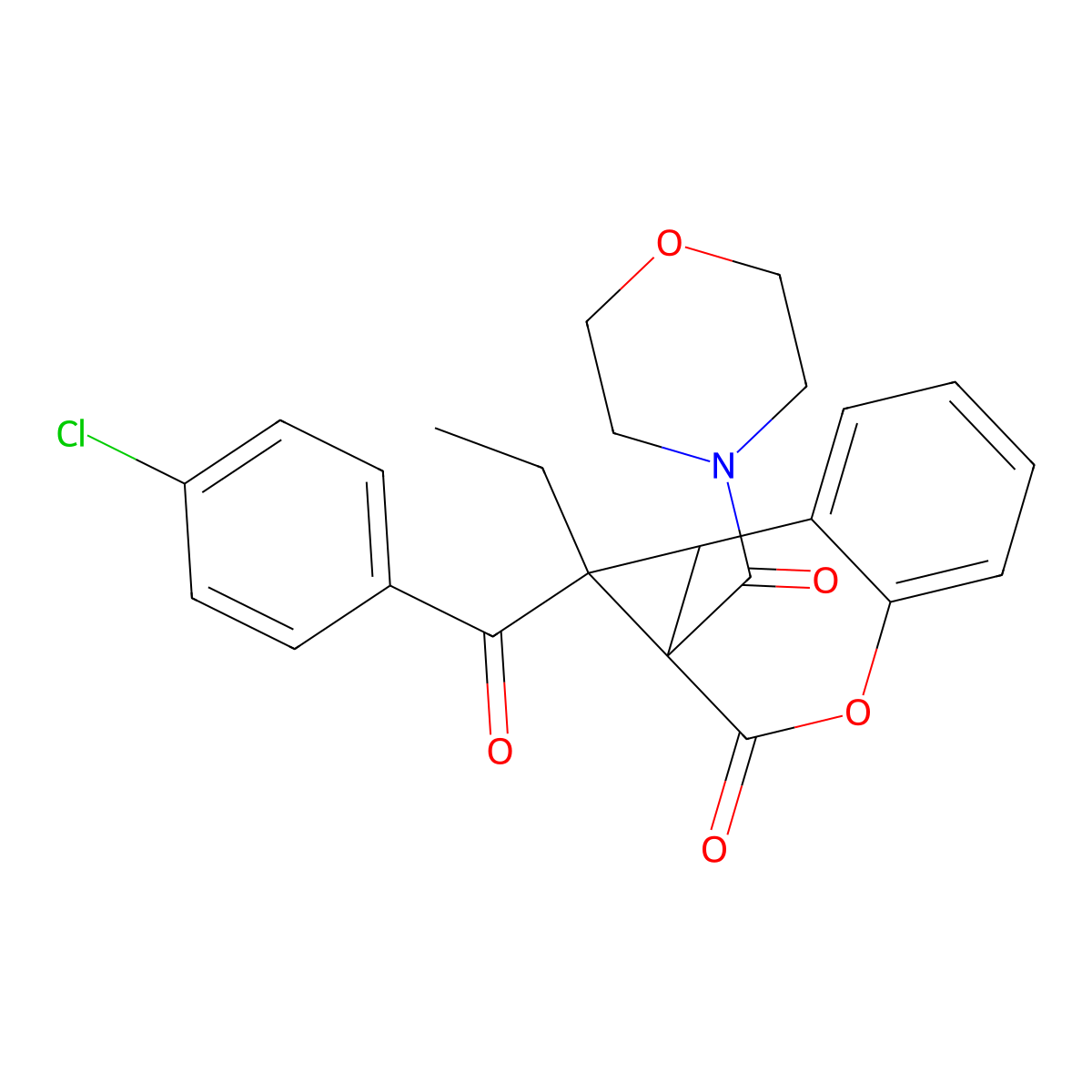 1-(4-chlorobenzoyl)-1-ethyl-1a-(morpholine-4-carbonyl)-7bH-cyclopropa[c]chromen-2-one molecular structure, CAS 1005281-88-8
