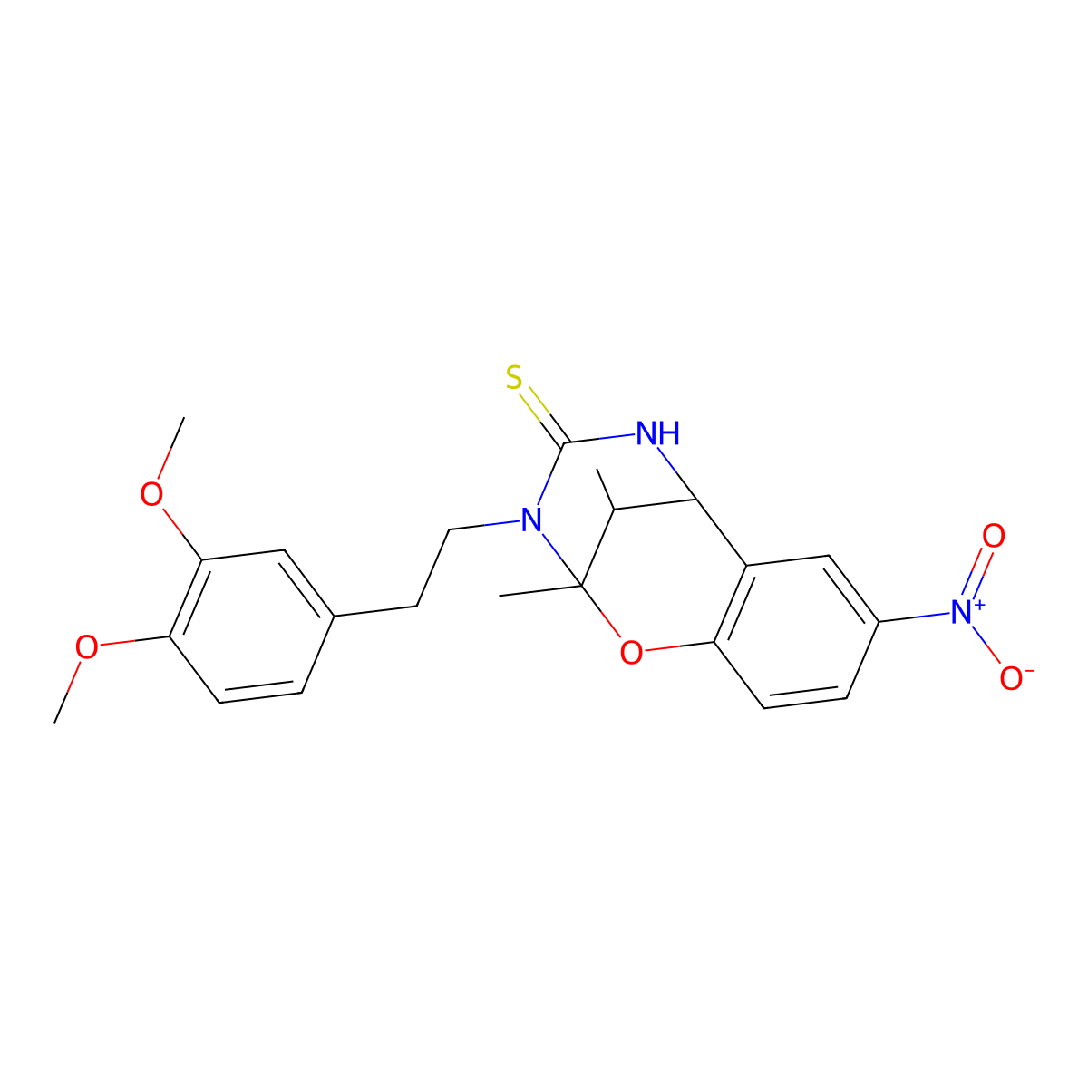 3-(3,4-dimethoxyphenethyl)-2,11-dimethyl-8-nitro-5,6-dihydro-2H-2,6-methanobenzo[g][1,3,5]oxadiazocine-4(3H)-thione molecular structure, CAS 1005286-88-3