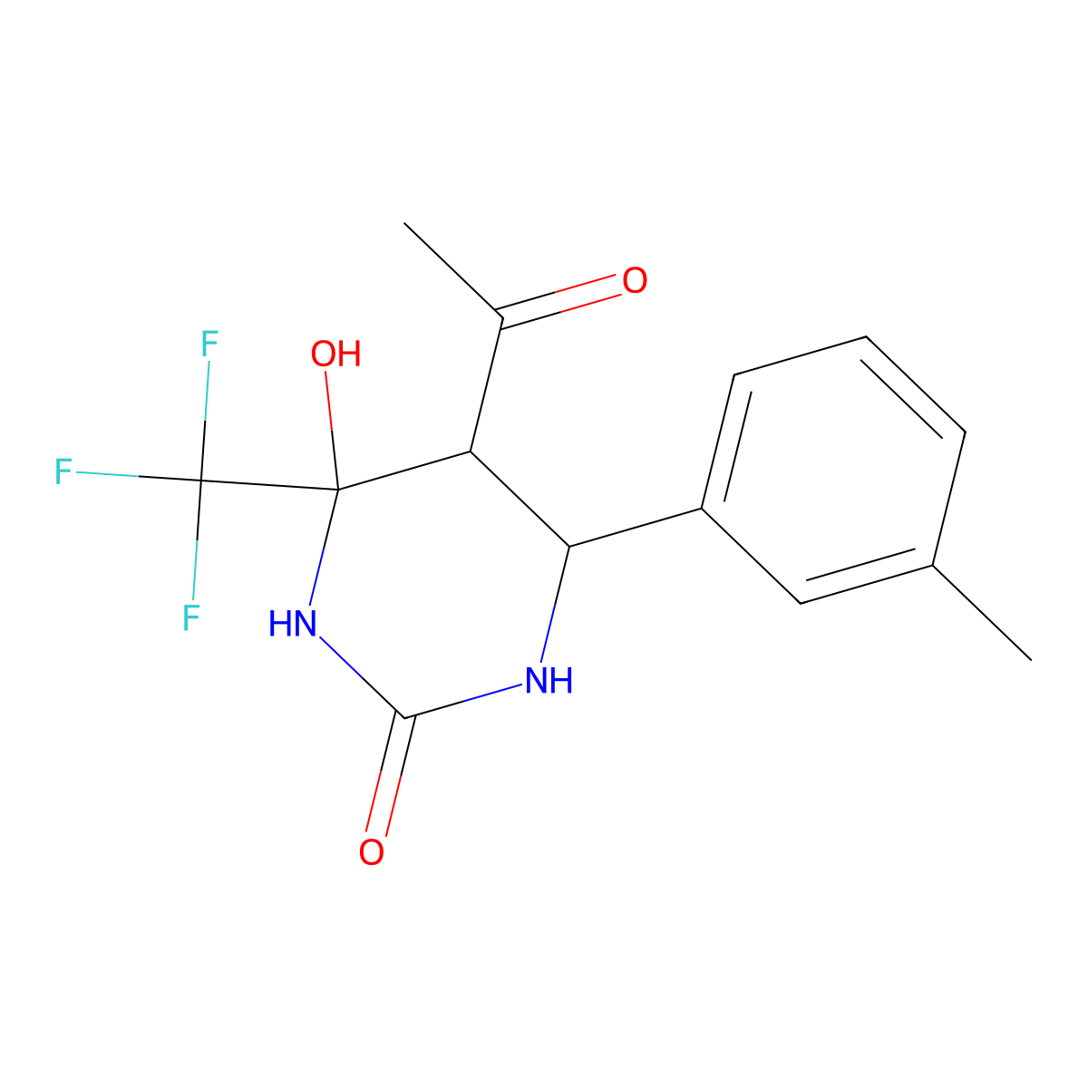 5-Acetyl-4-hydroxy-6-(3-methylphenyl)-4-(trifluoromethyl)-1,3-diazinan-2-one molecular structure, CAS 1005286-99-6