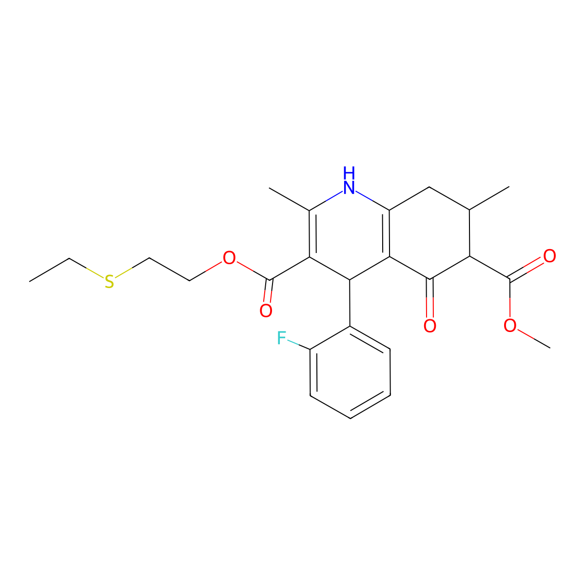 3-[2-(Ethylsulfanyl)ethyl] 6-methyl 4-(2-fluorophenyl)-2,7-dimethyl-5-oxo-1,4,5,6,7,8-hexahydroquinoline-3,6-dicarboxylate molecular structure, CAS 1005287-16-0