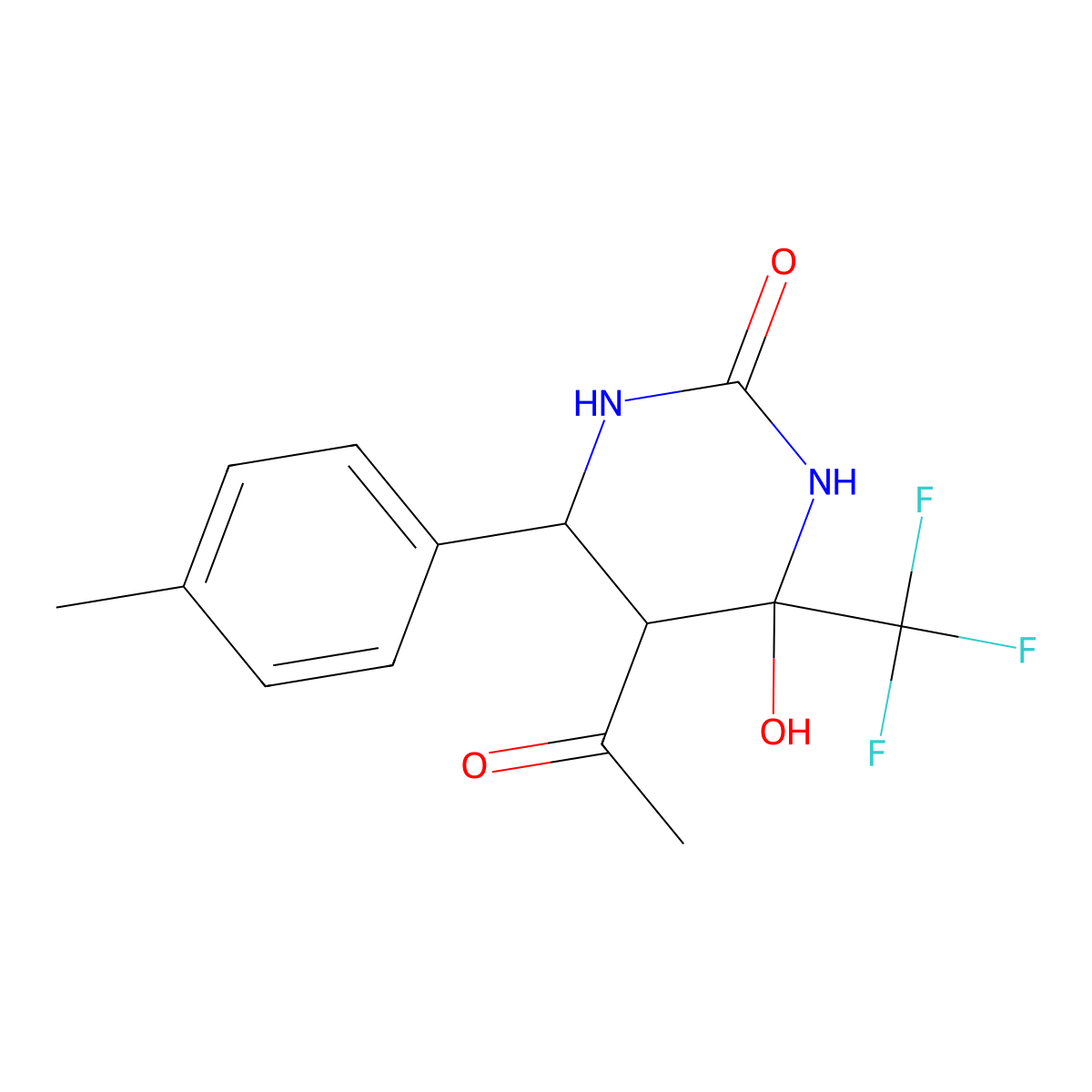 5-Acetyl-4-hydroxy-6-(4-methylphenyl)-4-(trifluoromethyl)-1,3-diazinan-2-one molecular structure, CAS 1005287-20-6