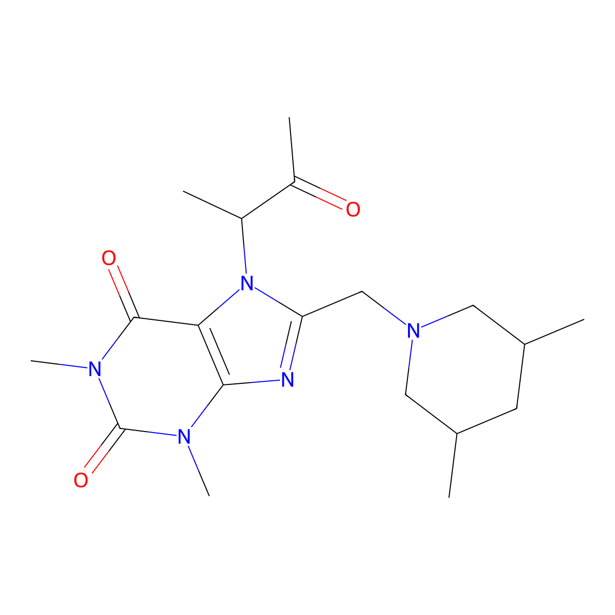 8-[(3,5-Dimethylpiperidin-1-yl)methyl]-1,3-dimethyl-7-(3-oxobutan-2-yl)purine-2,6-dione molecular structure, CAS 1005288-35-6