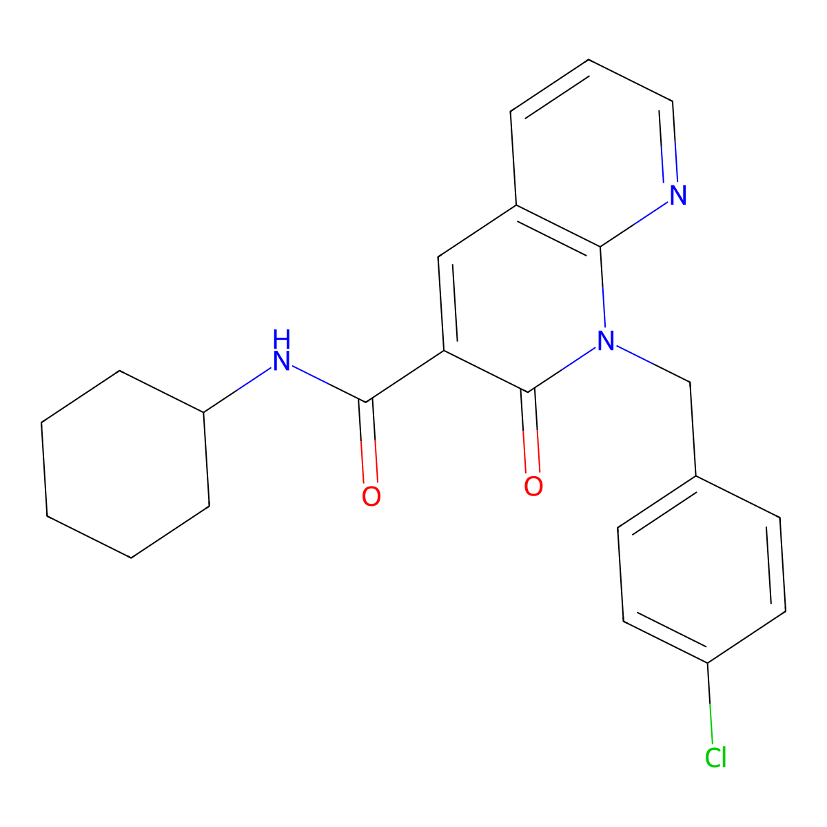 1-(4-chlorobenzyl)-N-cyclohexyl-2-oxo-1,2-dihydro-1,8-naphthyridine-3-carboxamide molecular structure, CAS 1005291-48-4