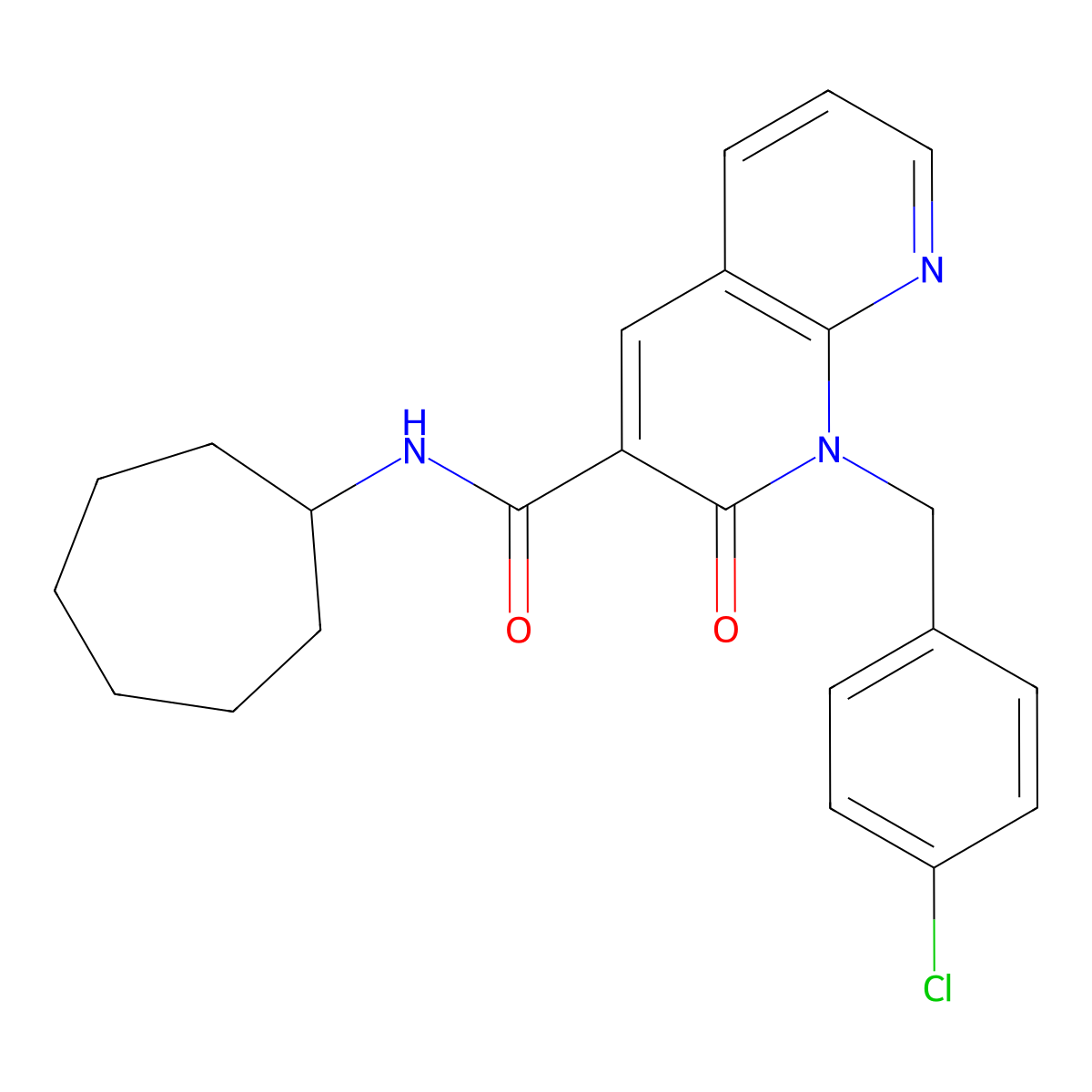 1-(4-chlorobenzyl)-N-cycloheptyl-2-oxo-1,2-dihydro-1,8-naphthyridine-3-carboxamide molecular structure, CAS 1005291-50-8