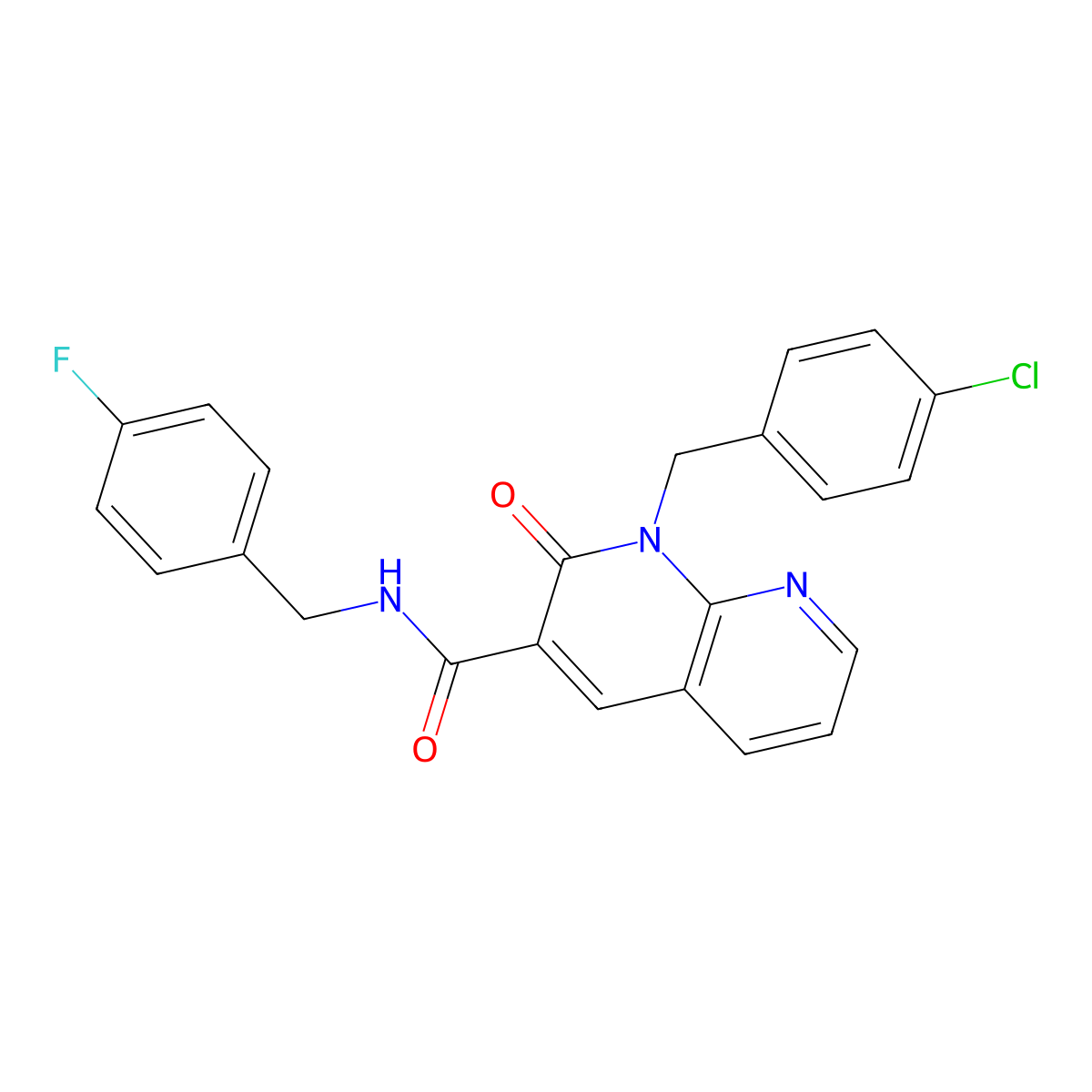 1-(4-chlorobenzyl)-N-(4-fluorobenzyl)-2-oxo-1,2-dihydro-1,8-naphthyridine-3-carboxamide molecular structure, CAS 1005291-51-9