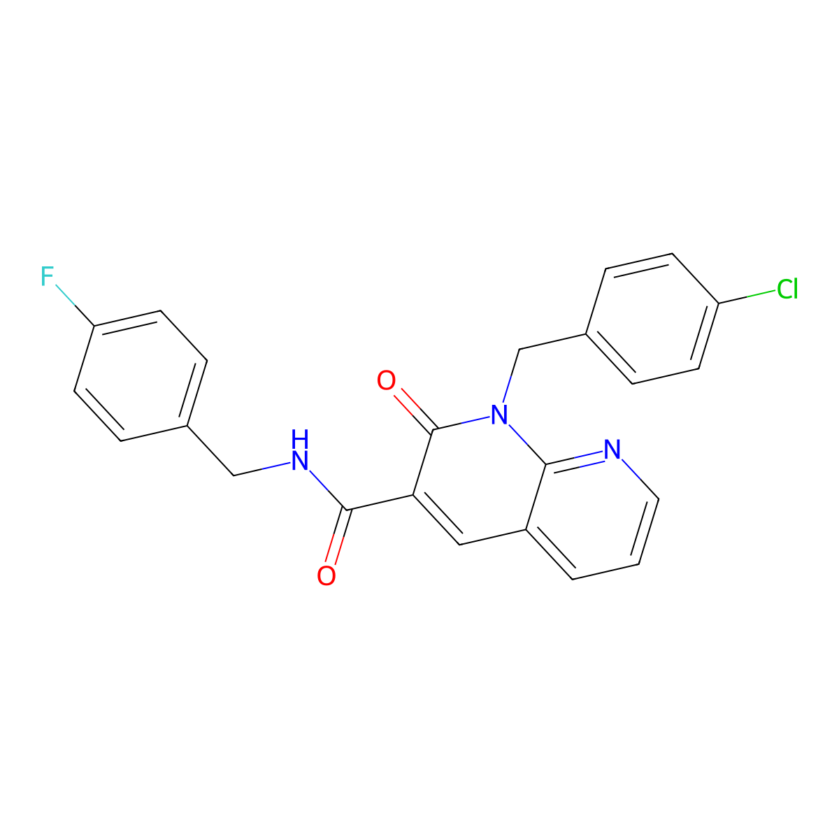 1-(4-chlorobenzyl)-N-(4-fluorobenzyl)-2-oxo-1,2-dihydro-1,8-naphthyridine-3-carboxamide molecular structure, CAS 1005291-51-9