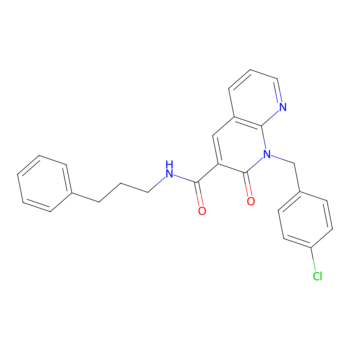 1-(4-chlorobenzyl)-2-oxo-N-(3-phenylpropyl)-1,2-dihydro-1,8-naphthyridine-3-carboxamide molecular structure, CAS 1005291-55-3