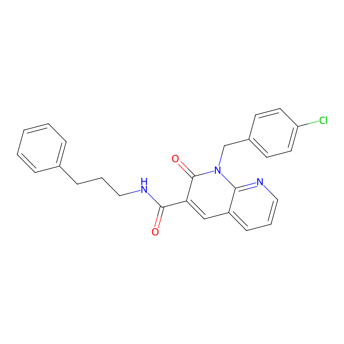 1-(4-chlorobenzyl)-2-oxo-N-(3-phenylpropyl)-1,2-dihydro-1,8-naphthyridine-3-carboxamide molecular structure, CAS 1005291-55-3