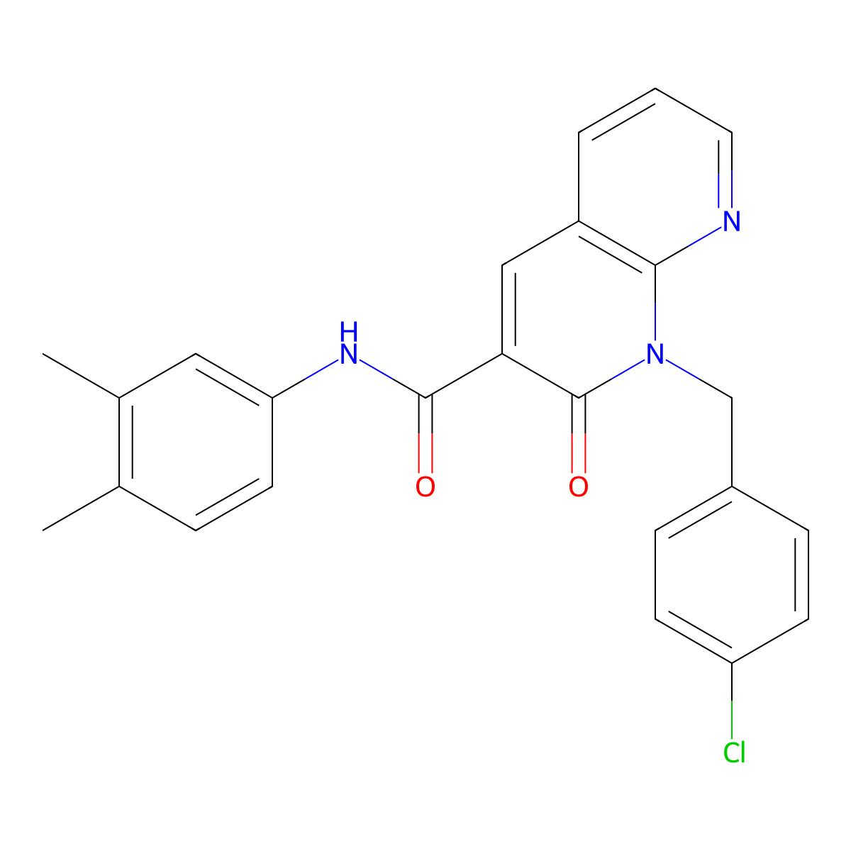 1-(4-chlorobenzyl)-N-(3,4-dimethylphenyl)-2-oxo-1,2-dihydro-1,8-naphthyridine-3-carboxamide molecular structure, CAS 1005291-64-4