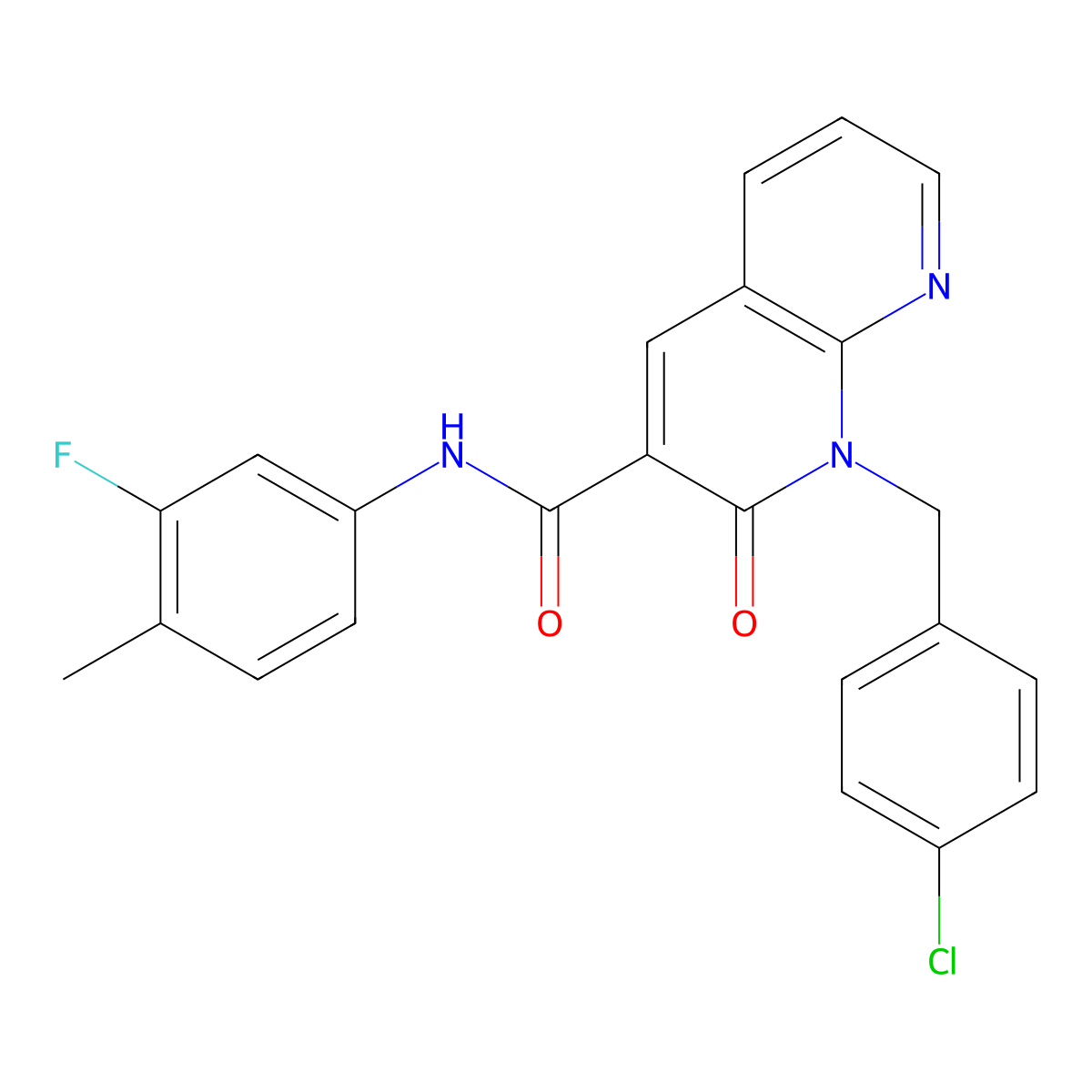 1-(4-chlorobenzyl)-N-(3-fluoro-4-methylphenyl)-2-oxo-1,2-dihydro-1,8-naphthyridine-3-carboxamide molecular structure, CAS 1005291-67-7
