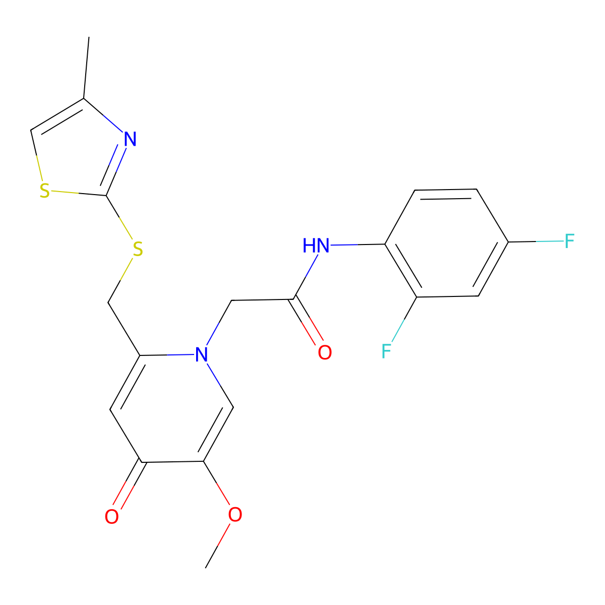 N-(2,4-difluorophenyl)-2-(5-methoxy-2-(((4-methylthiazol-2-yl)thio)methyl)-4-oxopyridin-1(4H)-yl)acetamide molecular structure, CAS 1005291-74-6