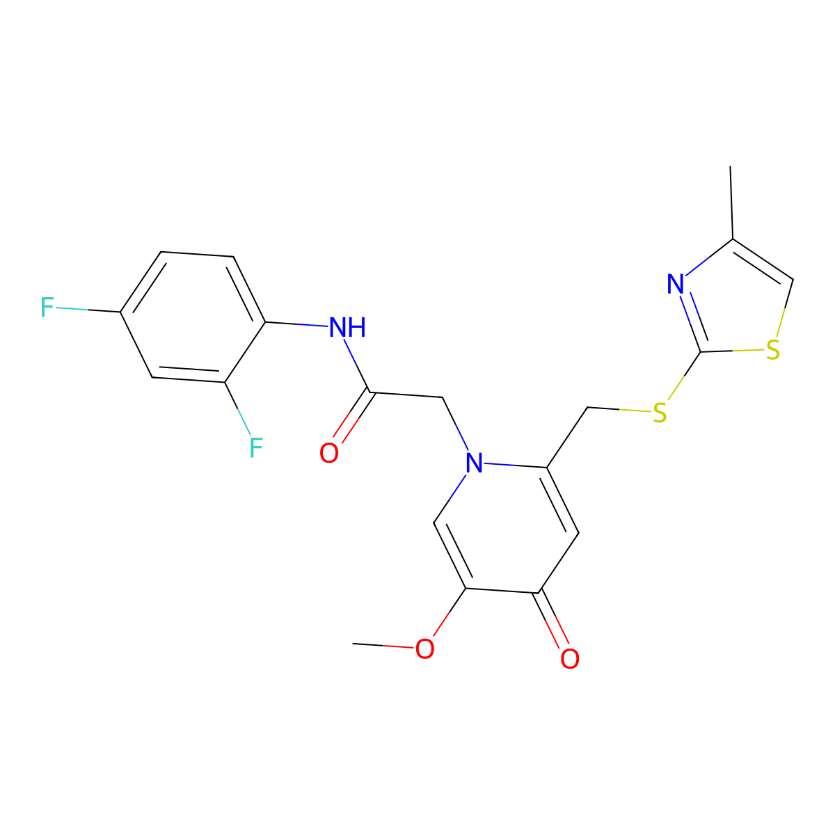 N-(2,4-difluorophenyl)-2-(5-methoxy-2-(((4-methylthiazol-2-yl)thio)methyl)-4-oxopyridin-1(4H)-yl)acetamide molecular structure, CAS 1005291-74-6