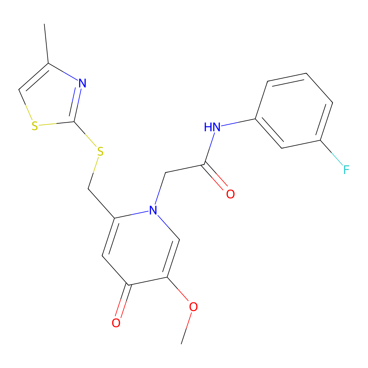 N-(3-fluorophenyl)-2-(5-methoxy-2-(((4-methylthiazol-2-yl)thio)methyl)-4-oxopyridin-1(4H)-yl)acetamide molecular structure, CAS 1005291-78-0