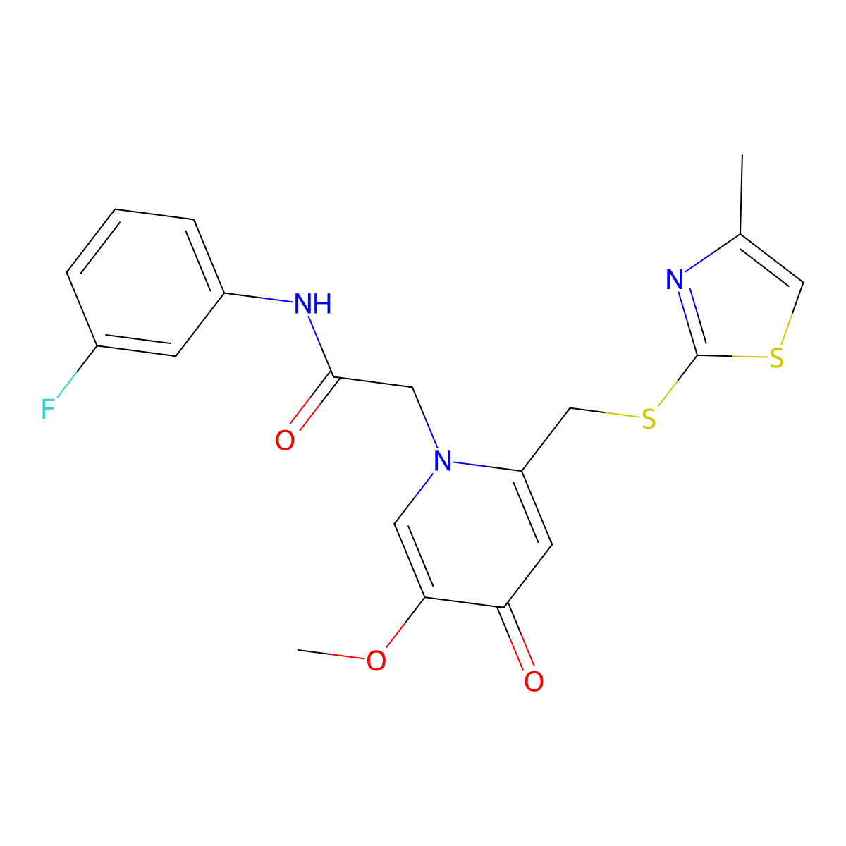 N-(3-fluorophenyl)-2-(5-methoxy-2-(((4-methylthiazol-2-yl)thio)methyl)-4-oxopyridin-1(4H)-yl)acetamide molecular structure, CAS 1005291-78-0
