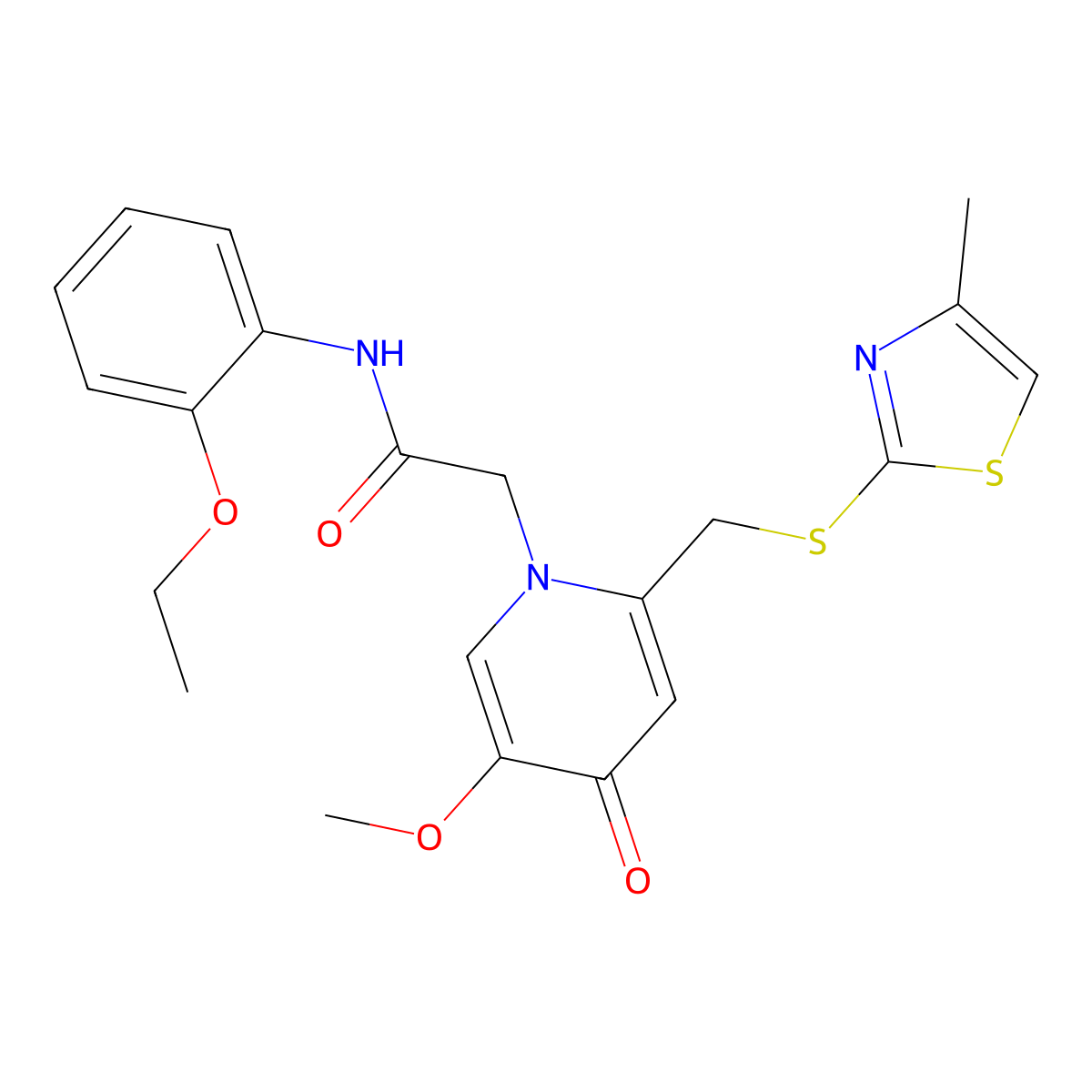 N-(2-ethoxyphenyl)-2-(5-methoxy-2-(((4-methylthiazol-2-yl)thio)methyl)-4-oxopyridin-1(4H)-yl)acetamide molecular structure, CAS 1005291-80-4