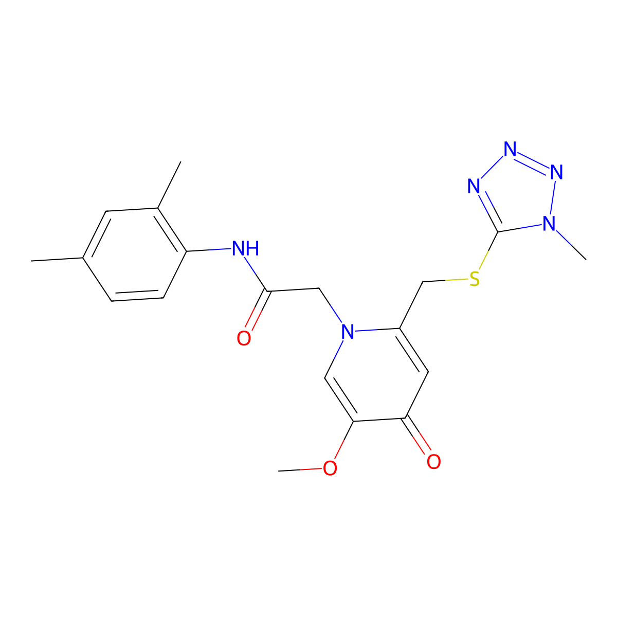 N-(2,4-dimethylphenyl)-2-(5-methoxy-2-(((1-methyl-1H-tetrazol-5-yl)thio)methyl)-4-oxopyridin-1(4H)-yl)acetamide molecular structure, CAS 1005291-94-0