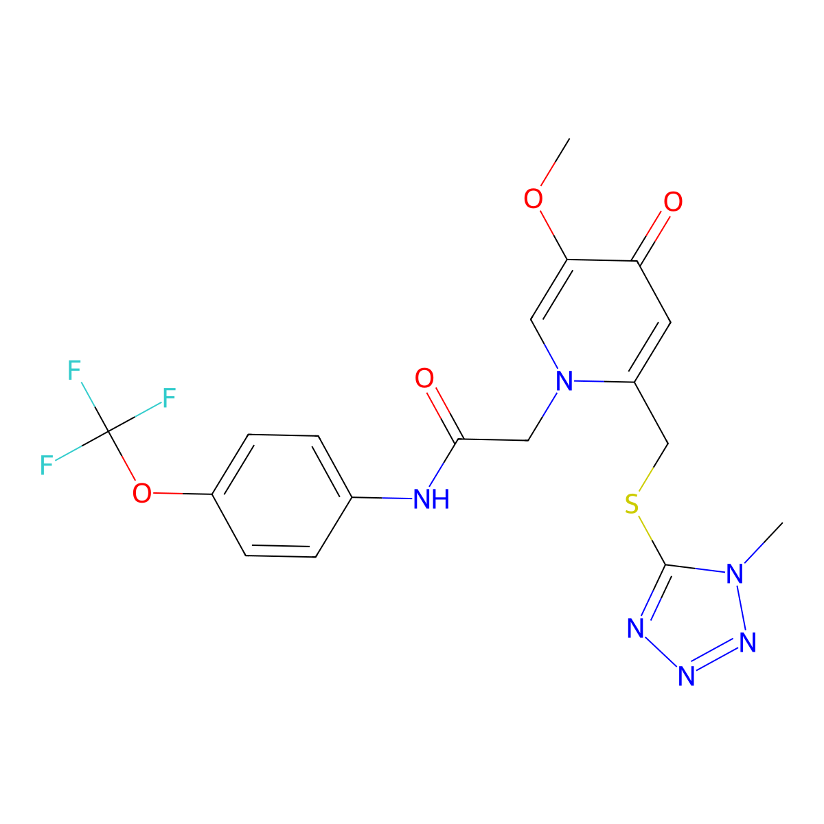 2-(5-methoxy-2-(((1-methyl-1H-tetrazol-5-yl)thio)methyl)-4-oxopyridin-1(4H)-yl)-N-(4-(trifluoromethoxy)phenyl)acetamide molecular structure, CAS 1005291-96-2