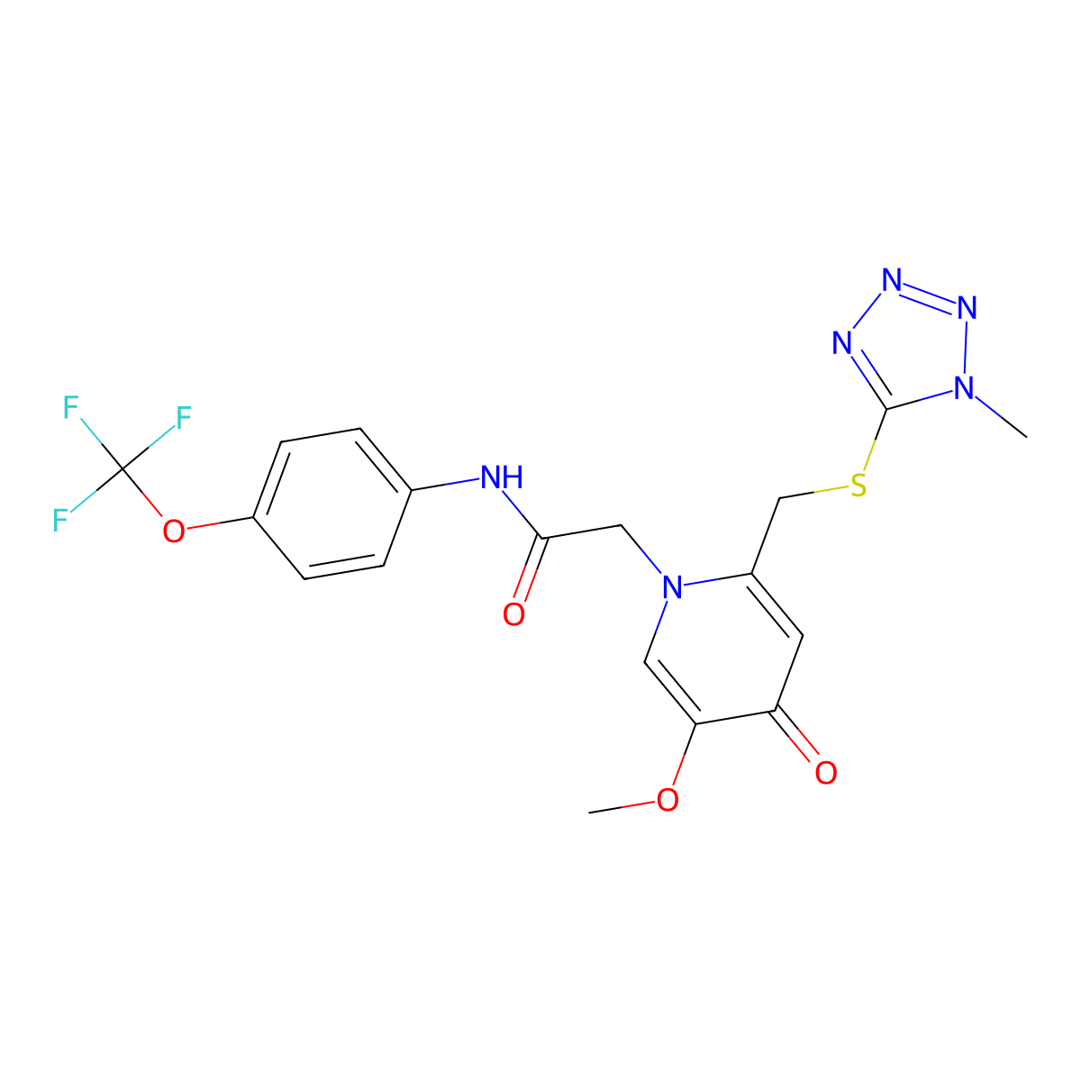 2-(5-methoxy-2-(((1-methyl-1H-tetrazol-5-yl)thio)methyl)-4-oxopyridin-1(4H)-yl)-N-(4-(trifluoromethoxy)phenyl)acetamide molecular structure, CAS 1005291-96-2