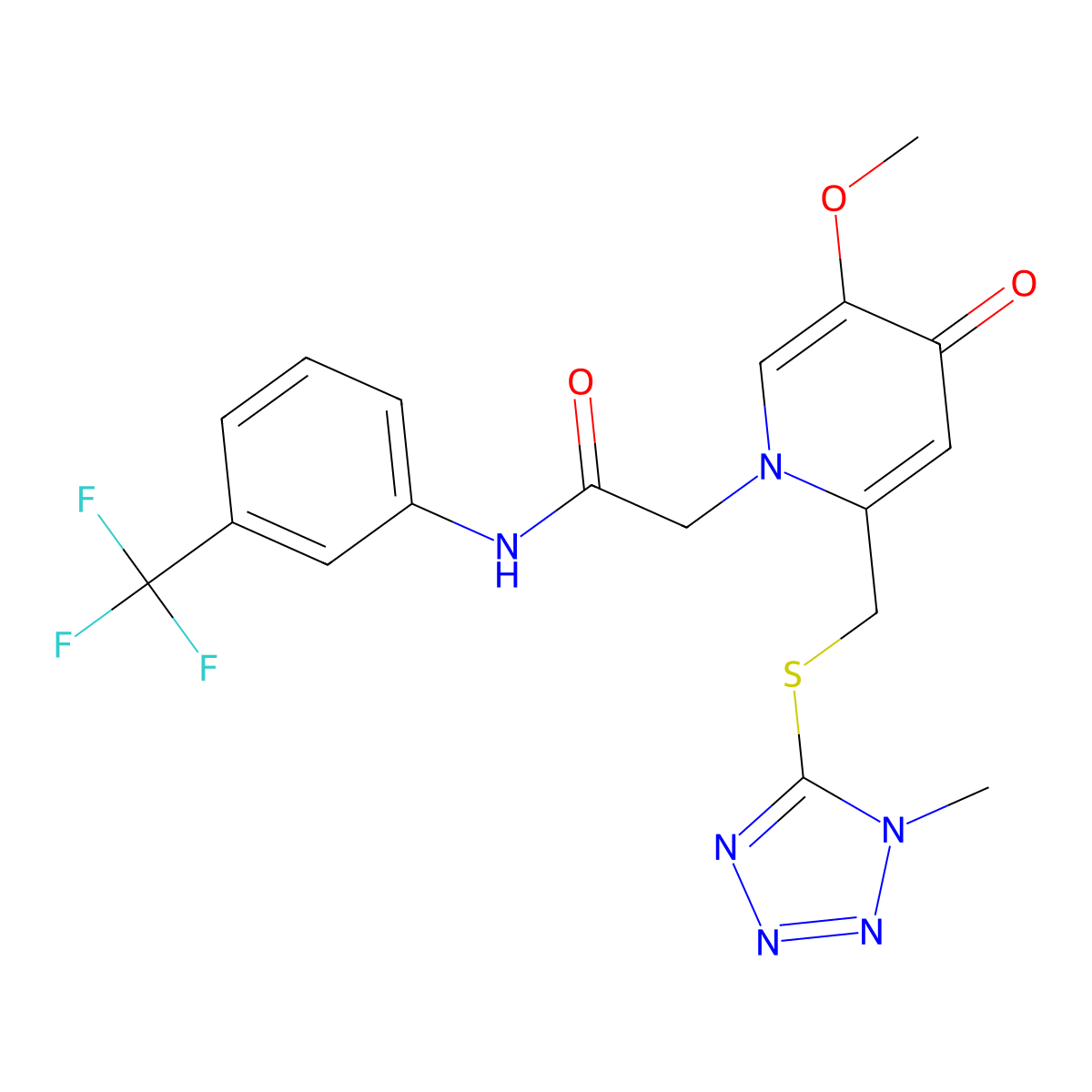 2-(5-methoxy-2-(((1-methyl-1H-tetrazol-5-yl)thio)methyl)-4-oxopyridin-1(4H)-yl)-N-(3-(trifluoromethyl)phenyl)acetamide molecular structure, CAS 1005291-97-3
