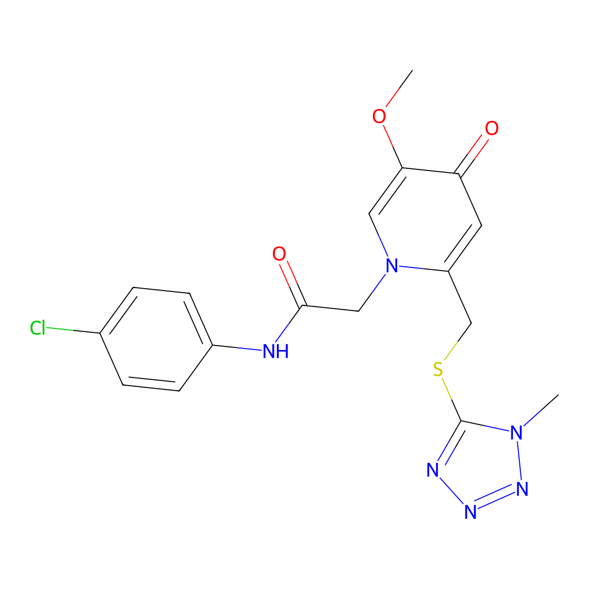 N-(4-chlorophenyl)-2-(5-methoxy-2-(((1-methyl-1H-tetrazol-5-yl)thio)methyl)-4-oxopyridin-1(4H)-yl)acetamide molecular structure, CAS 1005291-98-4