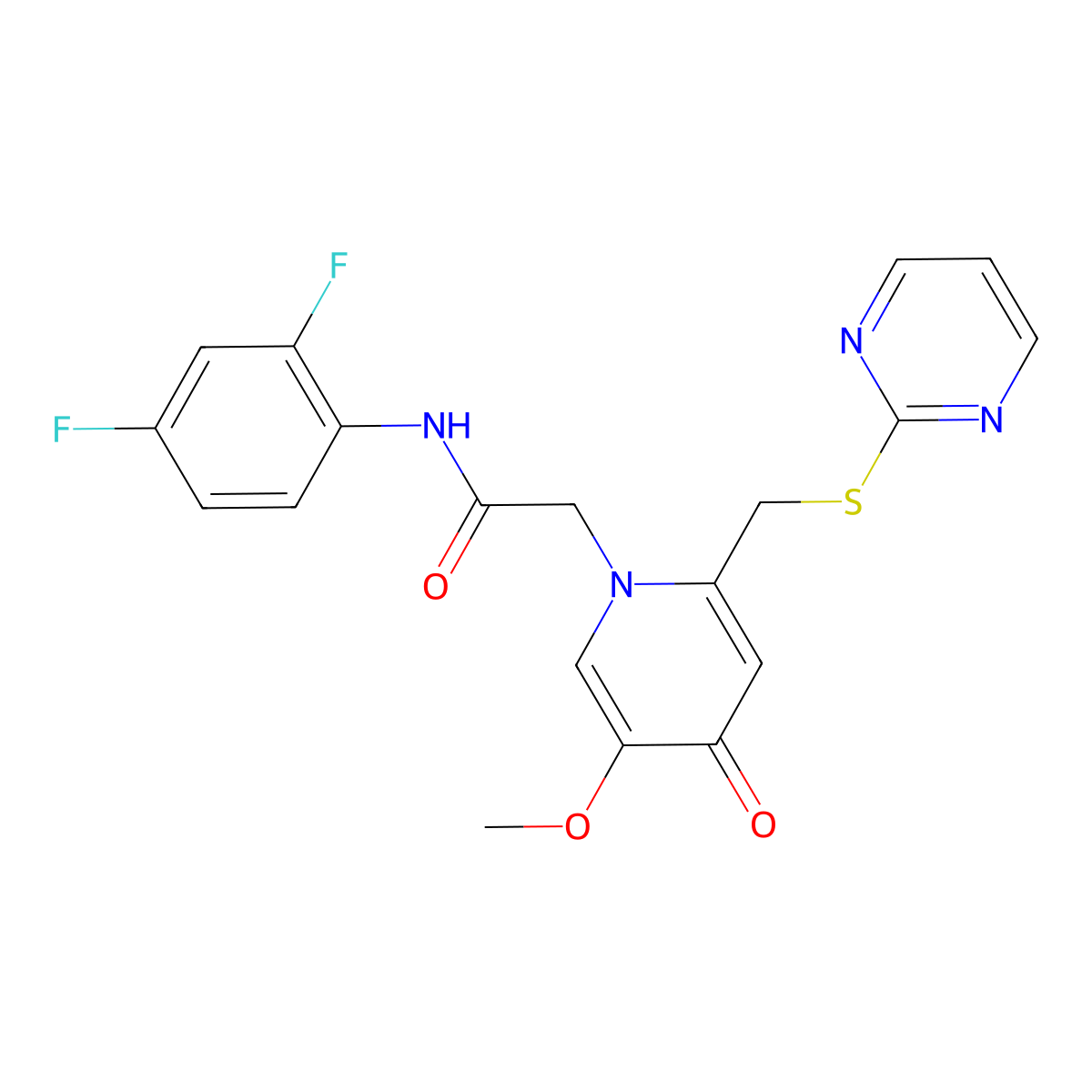 N-(2,4-difluorophenyl)-2-(5-methoxy-4-oxo-2-((pyrimidin-2-ylthio)methyl)pyridin-1(4H)-yl)acetamide molecular structure, CAS 1005292-09-0