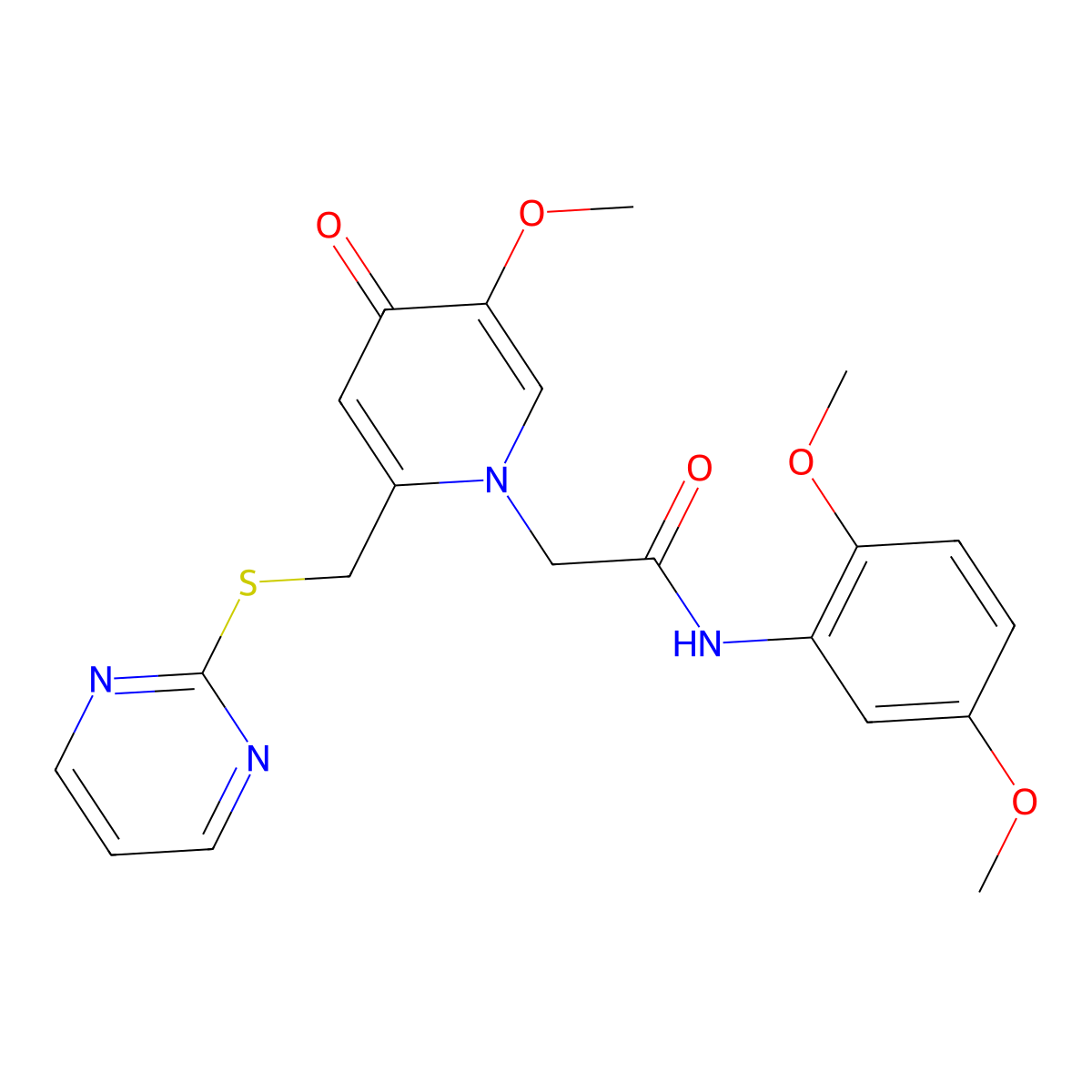 N-(2,5-dimethoxyphenyl)-2-(5-methoxy-4-oxo-2-((pyrimidin-2-ylthio)methyl)pyridin-1(4H)-yl)acetamide molecular structure, CAS 1005292-14-7