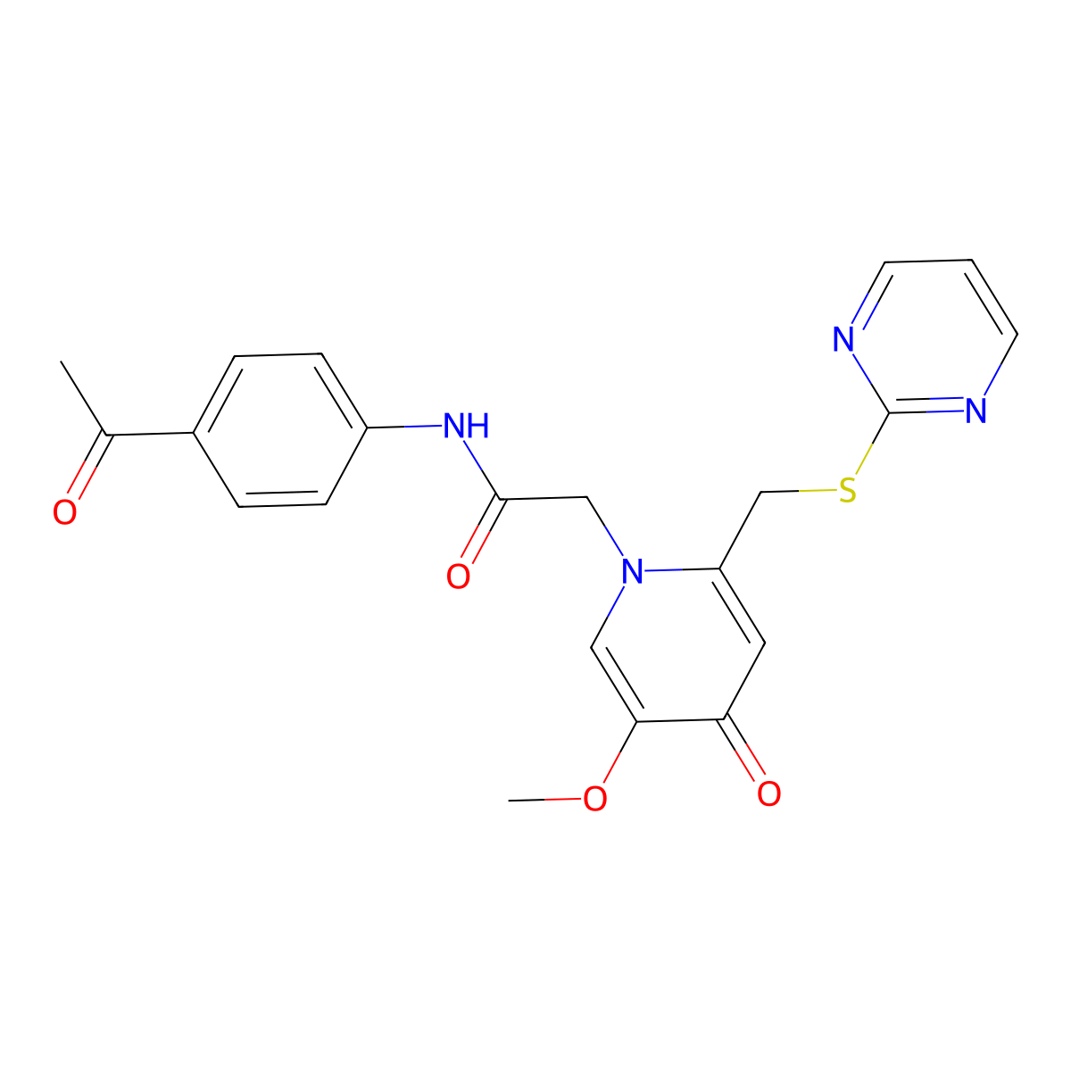 N-(4-acetylphenyl)-2-(5-methoxy-4-oxo-2-((pyrimidin-2-ylthio)methyl)pyridin-1(4H)-yl)acetamide molecular structure, CAS 1005292-17-0