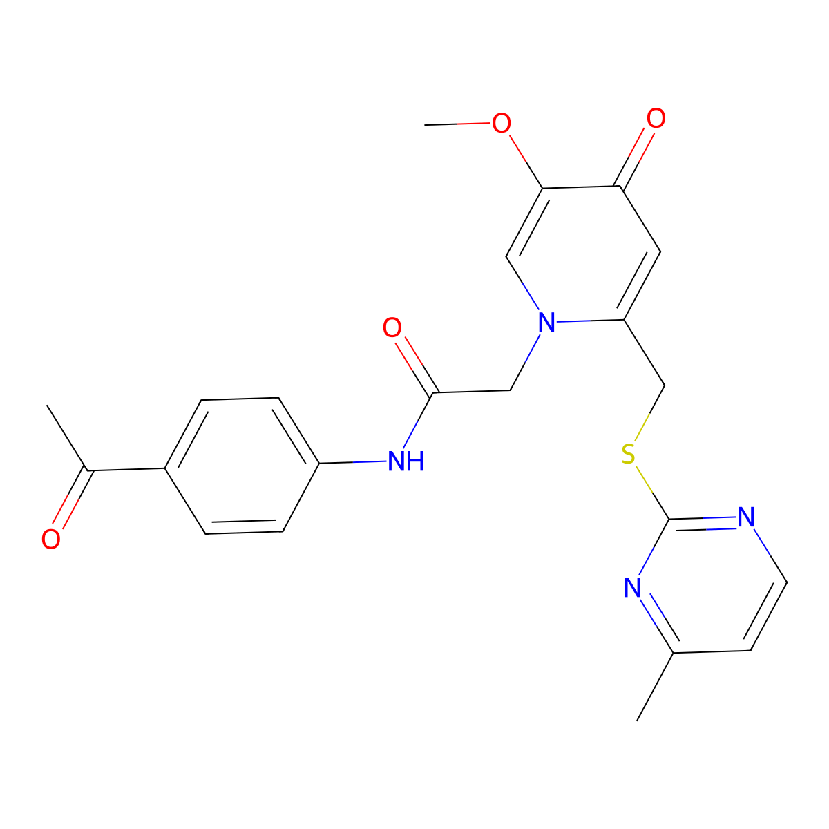 N-(4-acetylphenyl)-2-(5-methoxy-2-(((4-methylpyrimidin-2-yl)thio)methyl)-4-oxopyridin-1(4H)-yl)acetamide molecular structure, CAS 1005292-22-7