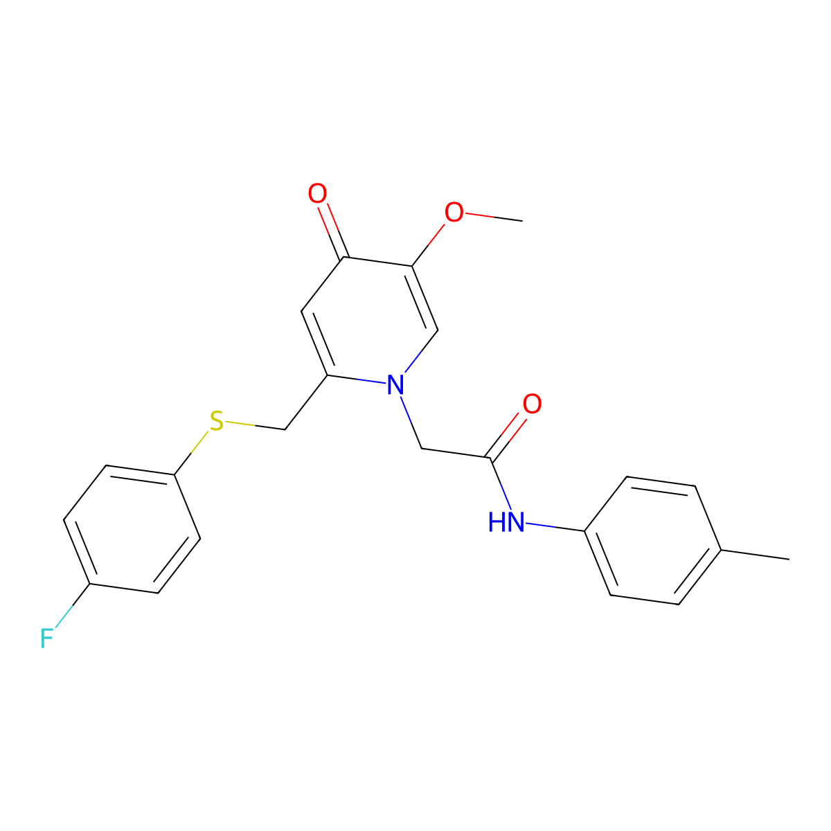 2-(2-(((4-fluorophenyl)thio)methyl)-5-methoxy-4-oxopyridin-1(4H)-yl)-N-(p-tolyl)acetamide molecular structure, CAS 1005292-23-8