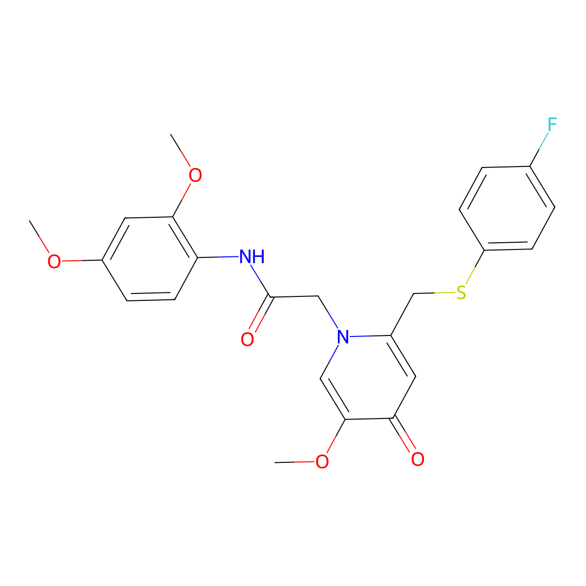 N-(2,4-dimethoxyphenyl)-2-(2-(((4-fluorophenyl)thio)methyl)-5-methoxy-4-oxopyridin-1(4H)-yl)acetamide molecular structure, CAS 1005292-24-9