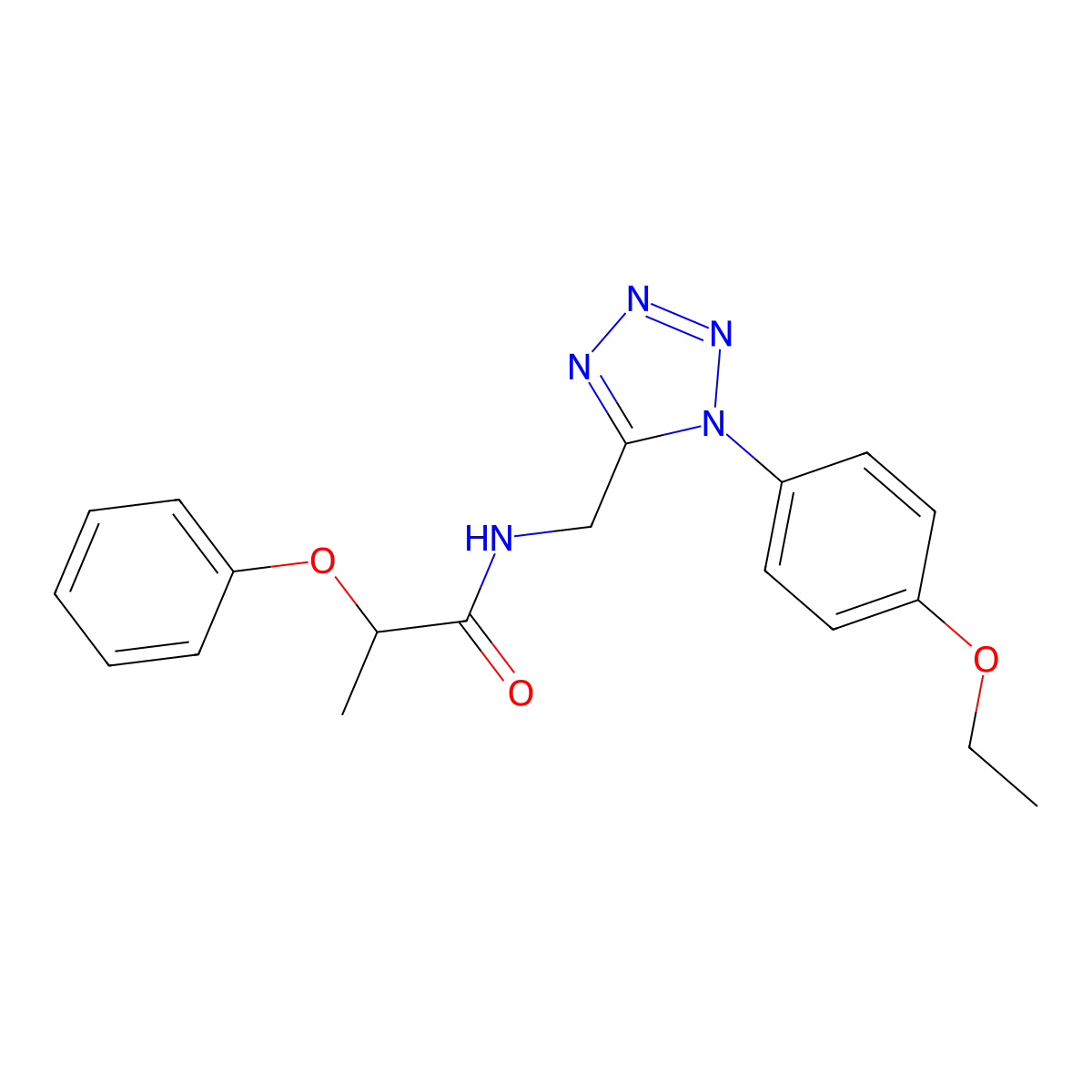 N-((1-(4-ethoxyphenyl)-1H-tetrazol-5-yl)methyl)-2-phenoxypropanamide molecular structure, CAS 1005292-33-0
