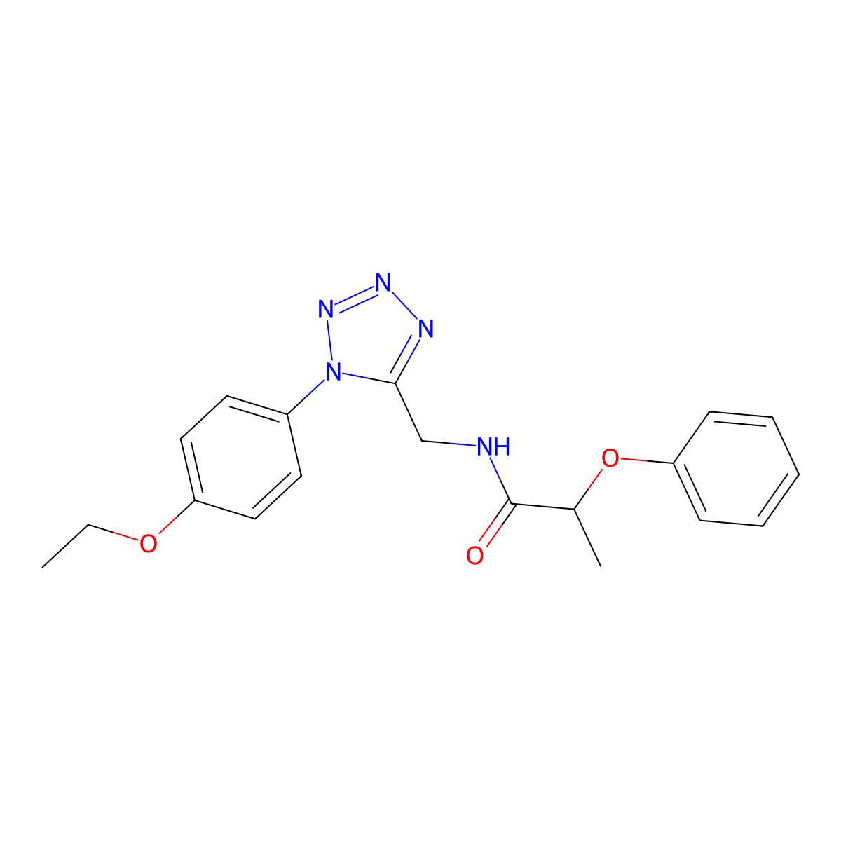 N-((1-(4-ethoxyphenyl)-1H-tetrazol-5-yl)methyl)-2-phenoxypropanamide molecular structure, CAS 1005292-33-0