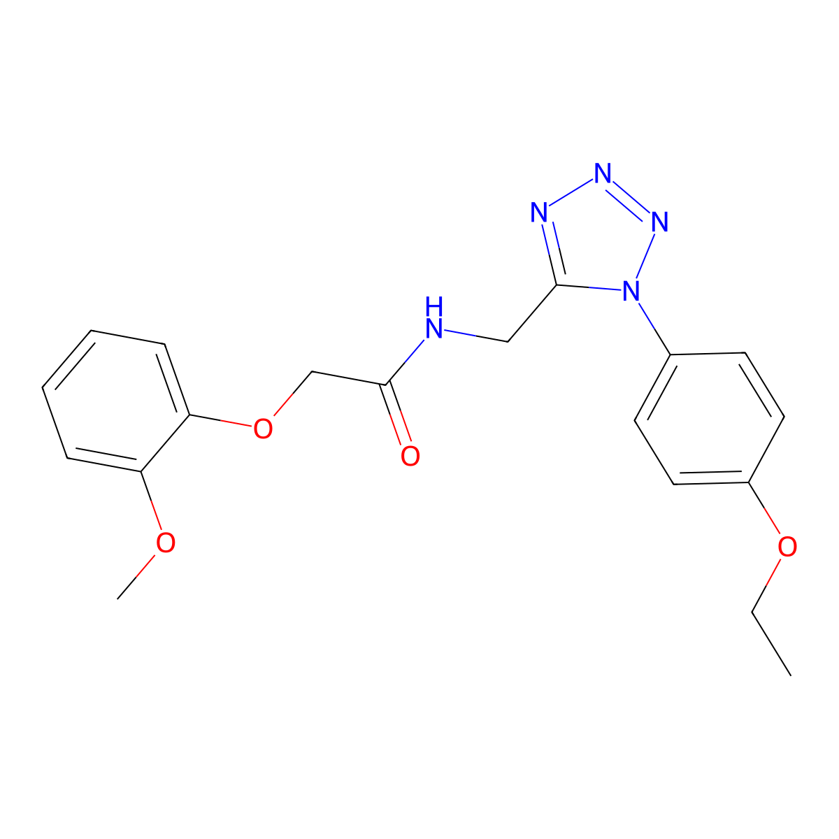 N-((1-(4-ethoxyphenyl)-1H-tetrazol-5-yl)methyl)-2-(2-methoxyphenoxy)acetamide molecular structure, CAS 1005292-34-1