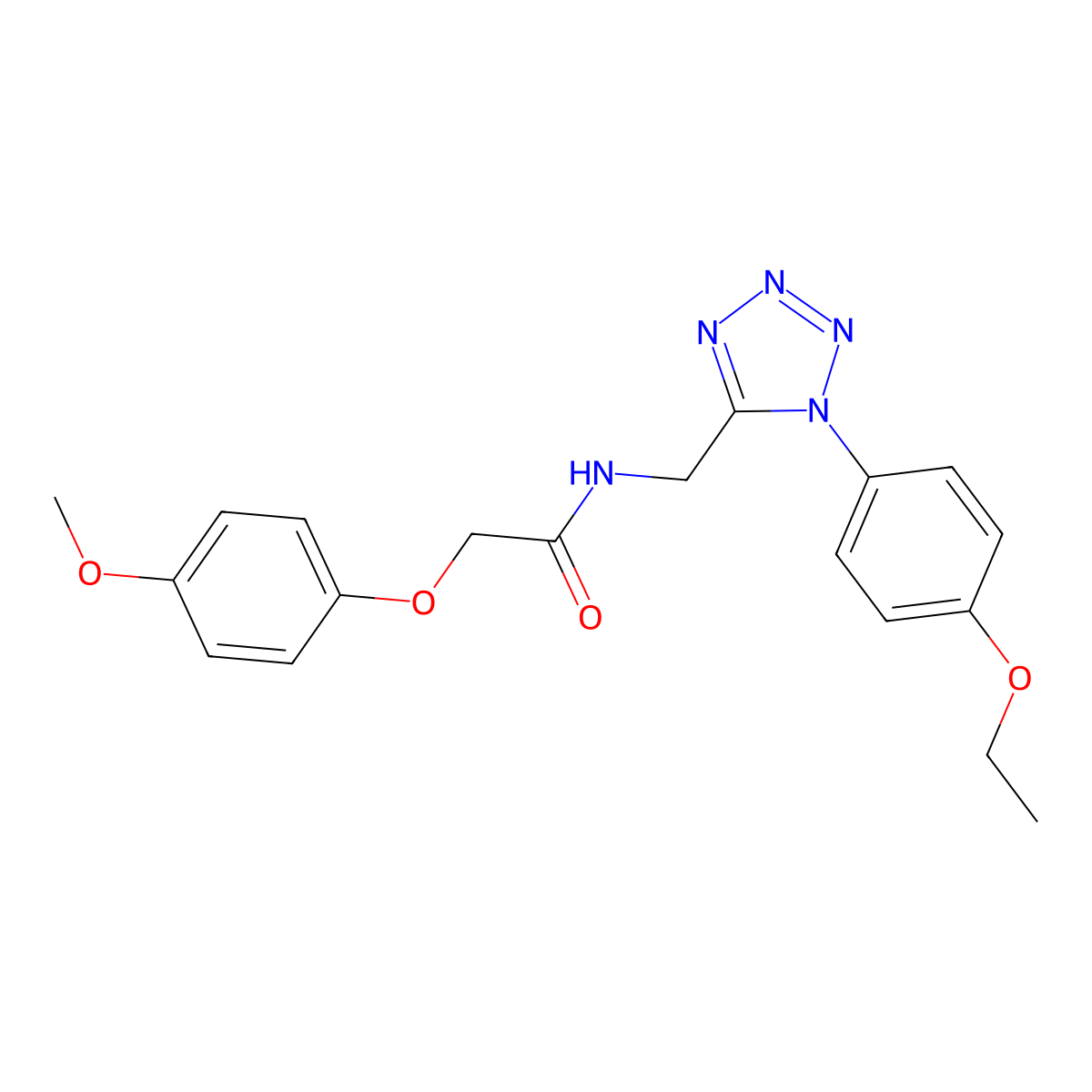 N-((1-(4-ethoxyphenyl)-1H-tetrazol-5-yl)methyl)-2-(4-methoxyphenoxy)acetamide molecular structure, CAS 1005292-35-2