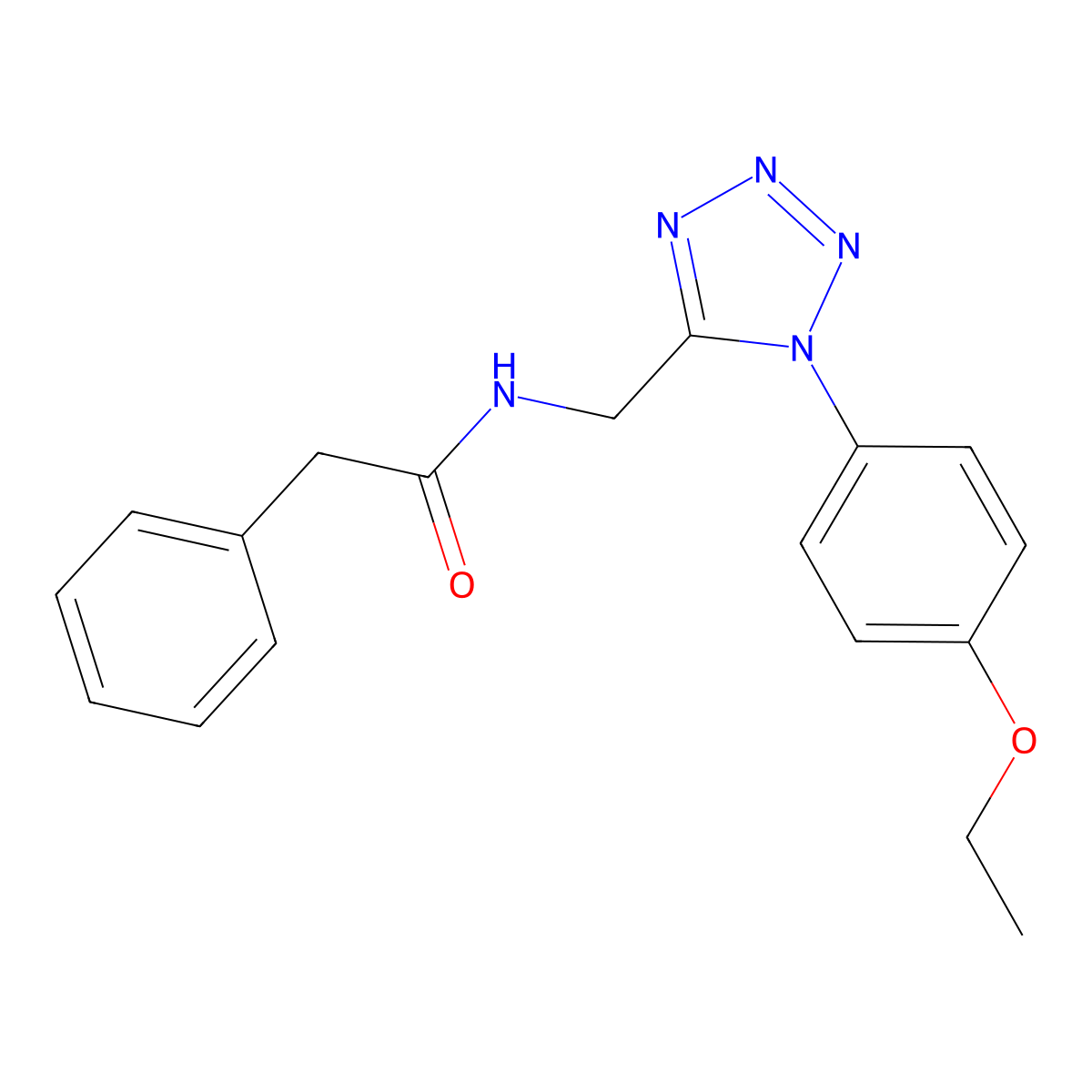 N-((1-(4-ethoxyphenyl)-1H-tetrazol-5-yl)methyl)-2-phenylacetamide molecular structure, CAS 1005292-38-5