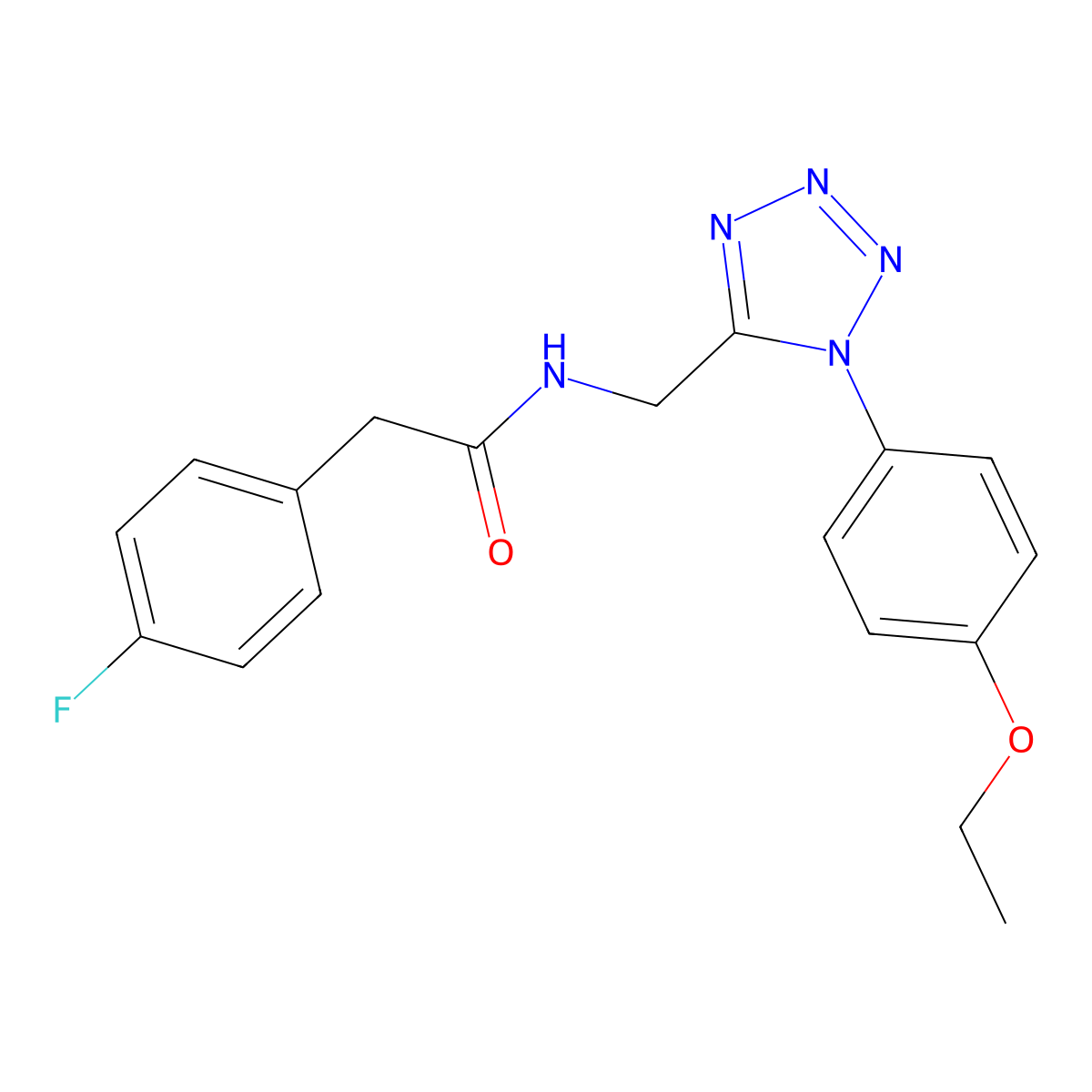 N-((1-(4-ethoxyphenyl)-1H-tetrazol-5-yl)methyl)-2-(4-fluorophenyl)acetamide molecular structure, CAS 1005292-39-6