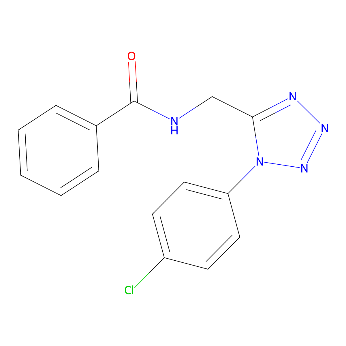 N-((1-(4-chlorophenyl)-1H-tetrazol-5-yl)methyl)benzamide molecular structure, CAS 1005292-47-6