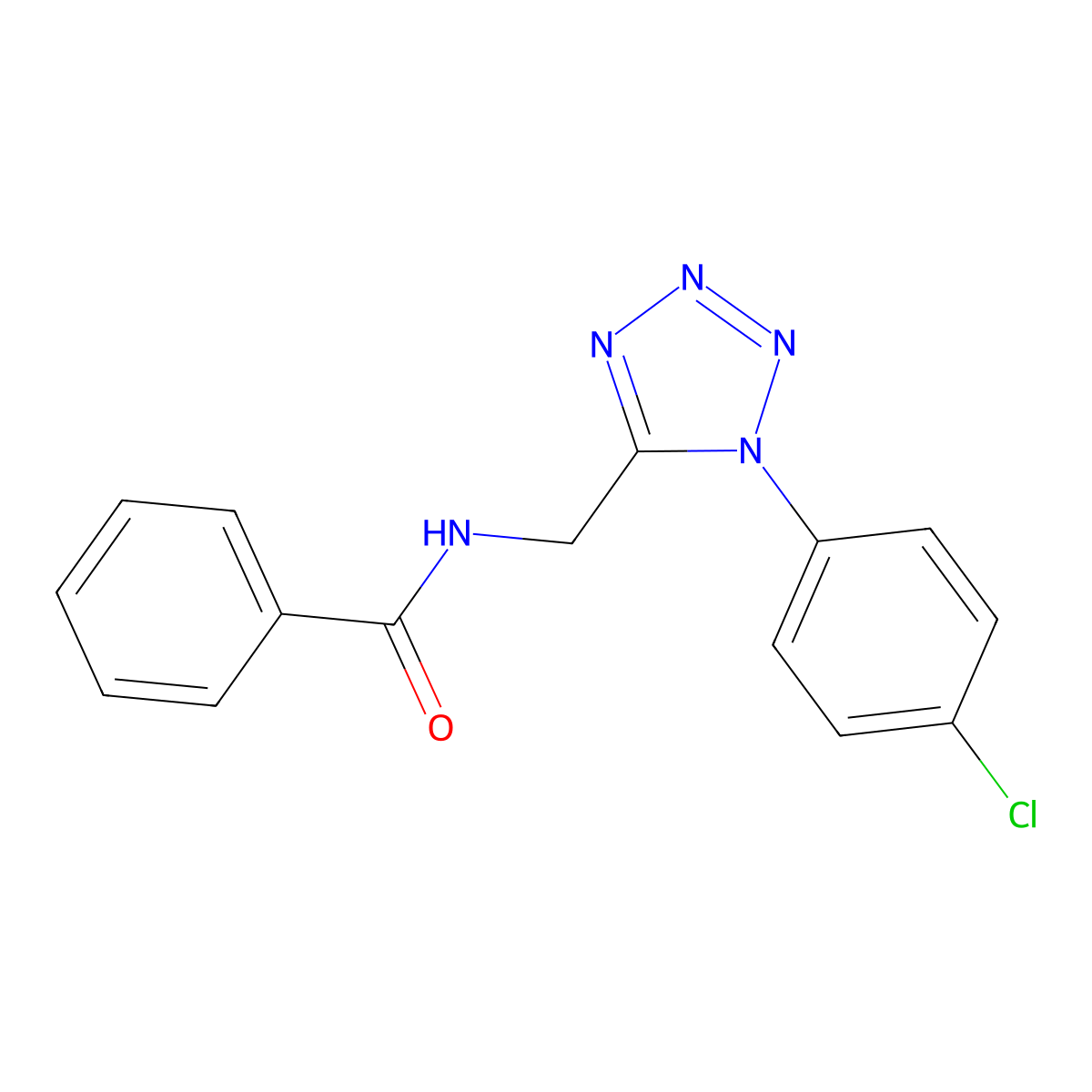 N-((1-(4-chlorophenyl)-1H-tetrazol-5-yl)methyl)benzamide molecular structure, CAS 1005292-47-6