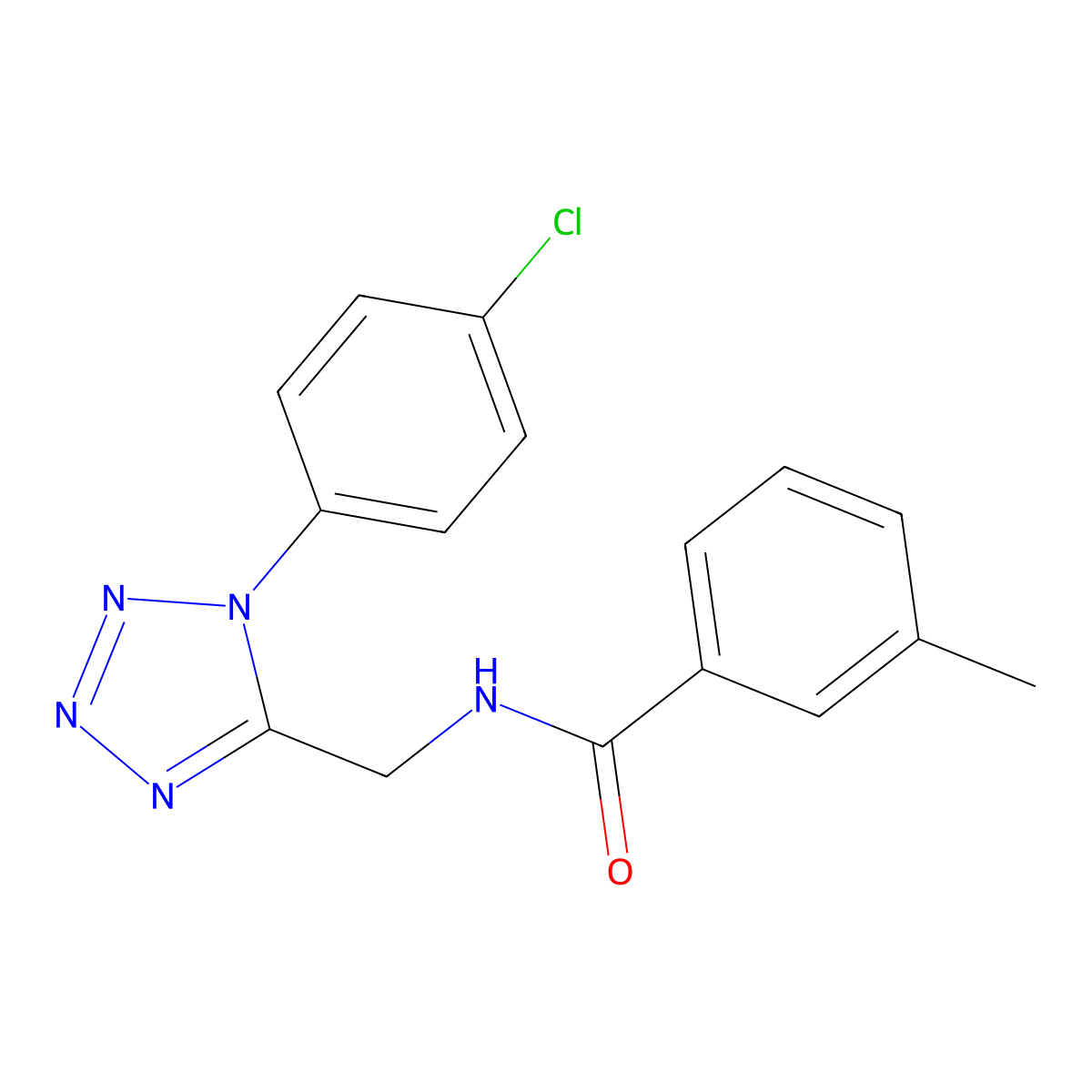 N-((1-(4-chlorophenyl)-1H-tetrazol-5-yl)methyl)-3-methylbenzamide molecular structure, CAS 1005292-48-7