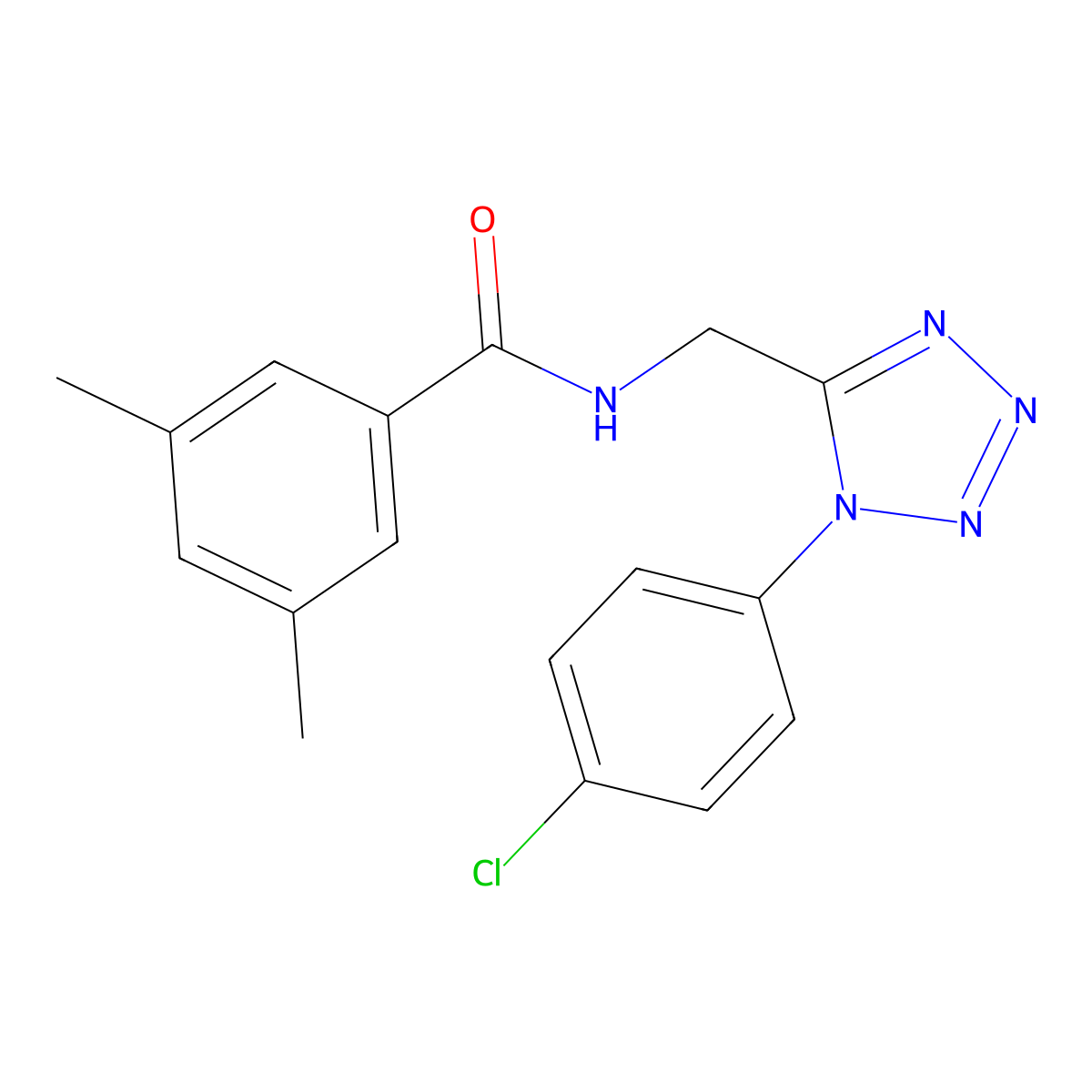 N-((1-(4-chlorophenyl)-1H-tetrazol-5-yl)methyl)-3,5-dimethylbenzamide molecular structure, CAS 1005292-49-8