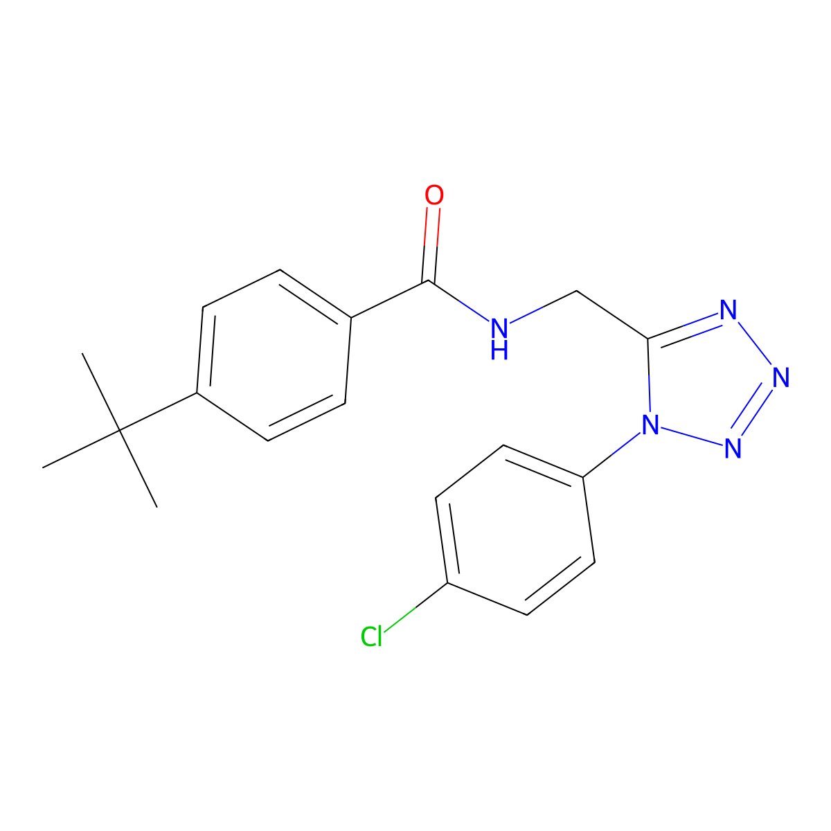 4-(tert-butyl)-N-((1-(4-chlorophenyl)-1H-tetrazol-5-yl)methyl)benzamide molecular structure, CAS 1005292-50-1