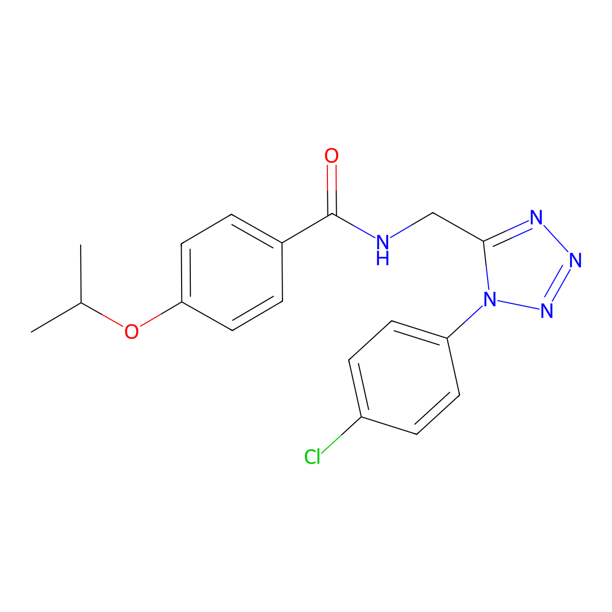 N-((1-(4-chlorophenyl)-1H-tetrazol-5-yl)methyl)-4-isopropoxybenzamide molecular structure, CAS 1005292-55-6