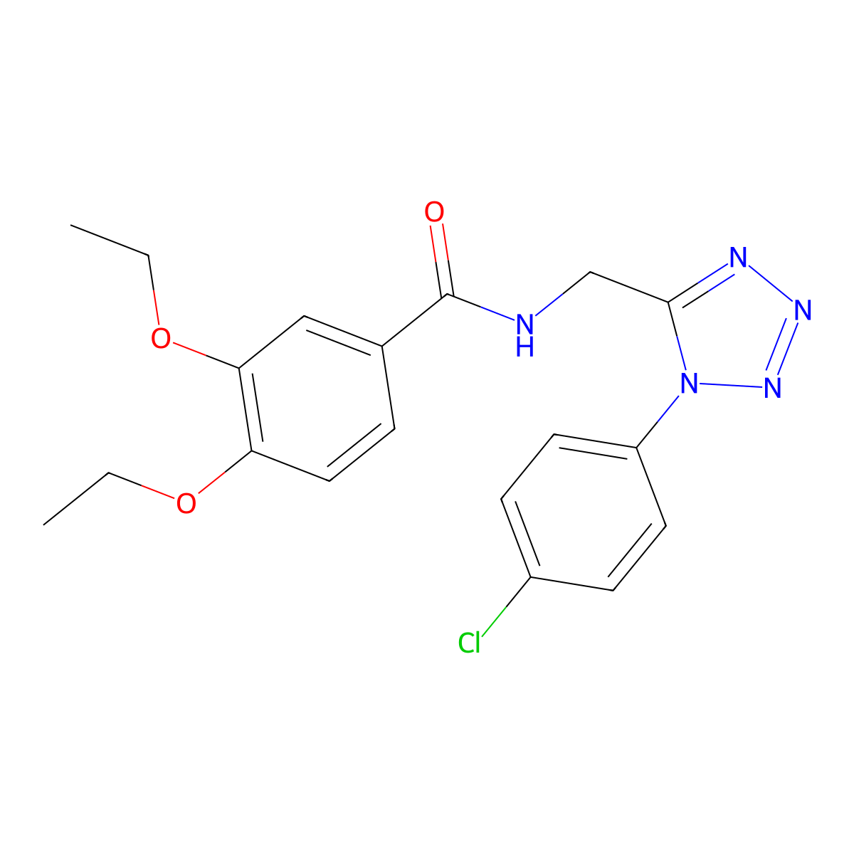N-((1-(4-chlorophenyl)-1H-tetrazol-5-yl)methyl)-3,4-diethoxybenzamide molecular structure, CAS 1005292-57-8
