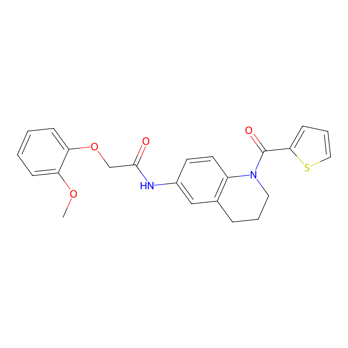 2-(2-methoxyphenoxy)-N-[1-(thiophene-2-carbonyl)-1,2,3,4-tetrahydroquinolin-6-yl]acetamide molecular structure, CAS 1005292-64-7