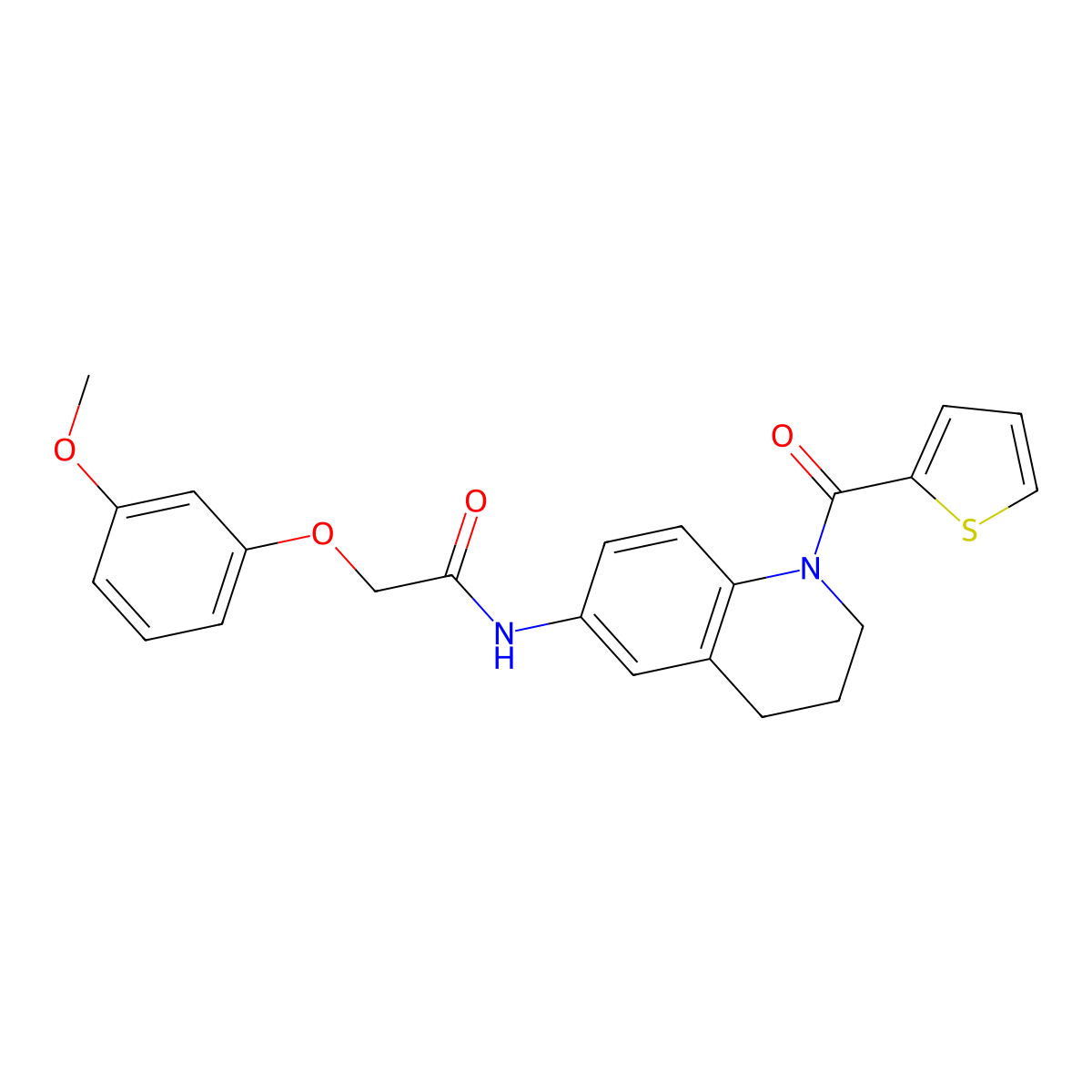 2-(3-methoxyphenoxy)-N-[1-(thiophene-2-carbonyl)-1,2,3,4-tetrahydroquinolin-6-yl]acetamide molecular structure, CAS 1005292-66-9