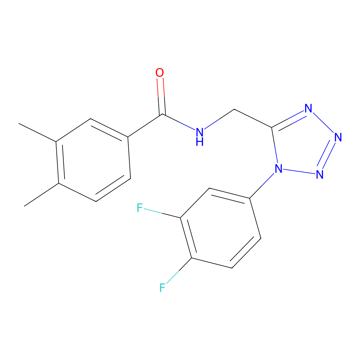 N-((1-(3,4-difluorophenyl)-1H-tetrazol-5-yl)methyl)-3,4-dimethylbenzamide molecular structure, CAS 1005292-69-2