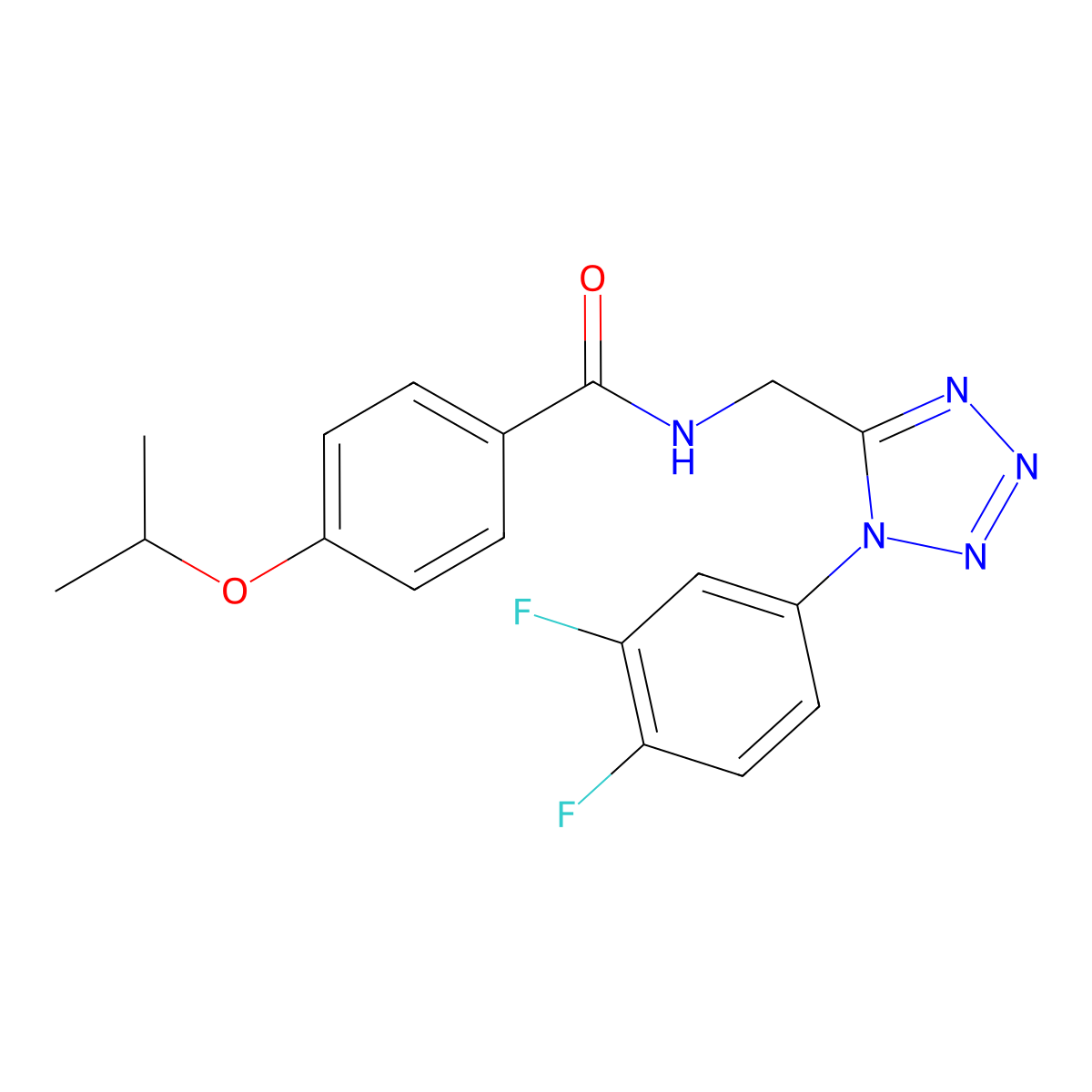 N-((1-(3,4-difluorophenyl)-1H-tetrazol-5-yl)methyl)-4-isopropoxybenzamide molecular structure, CAS 1005292-75-0