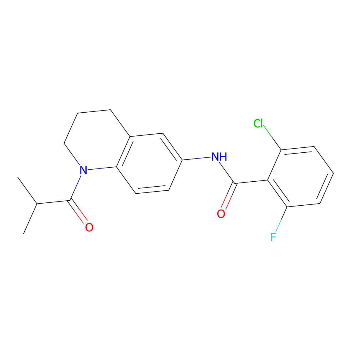 2-chloro-6-fluoro-N-(1-isobutyryl-1,2,3,4-tetrahydroquinolin-6-yl)benzamide molecular structure, CAS 1005292-76-1