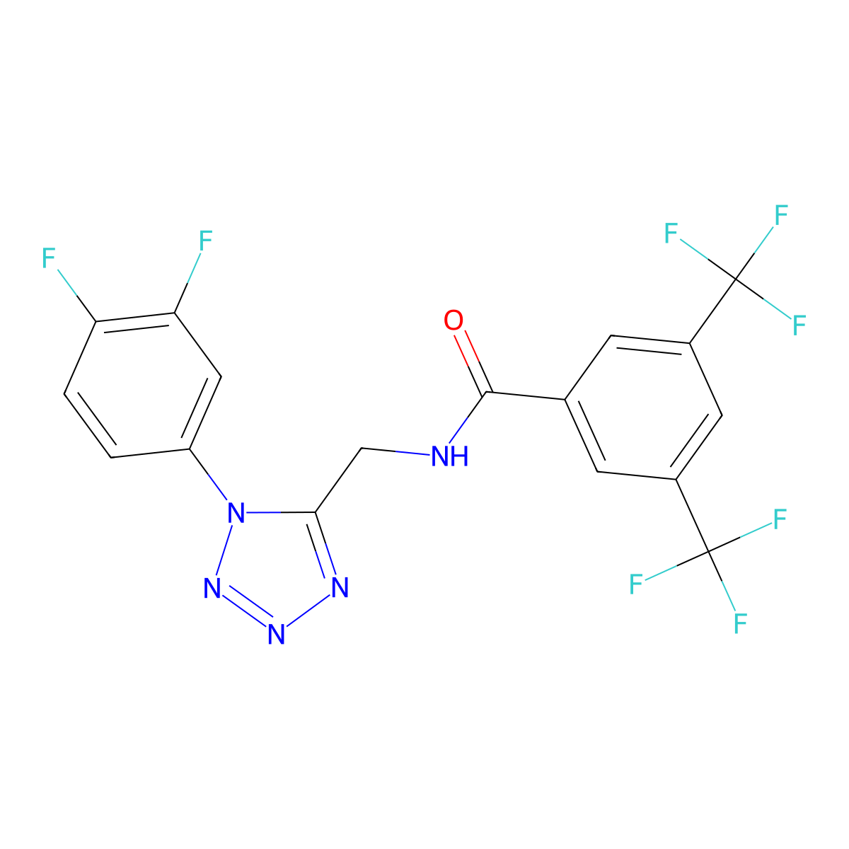 N-((1-(3,4-difluorophenyl)-1H-tetrazol-5-yl)methyl)-3,5-bis(trifluoromethyl)benzamide molecular structure, CAS 1005292-83-0